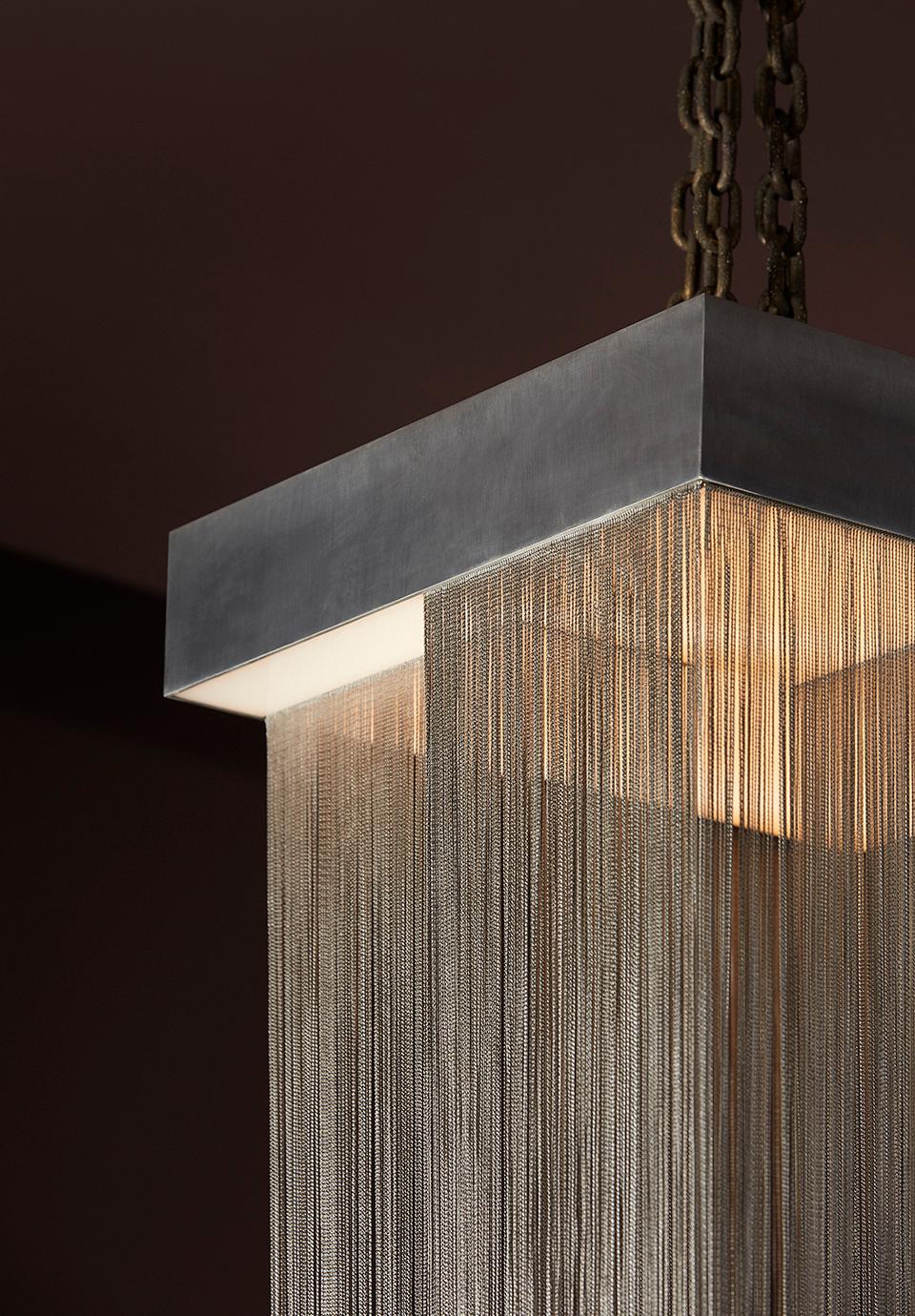 CHARLESTON Ceiling Lamp in Brushed Steel, Brass and Fringes by Dimoremilano For Sale 7
