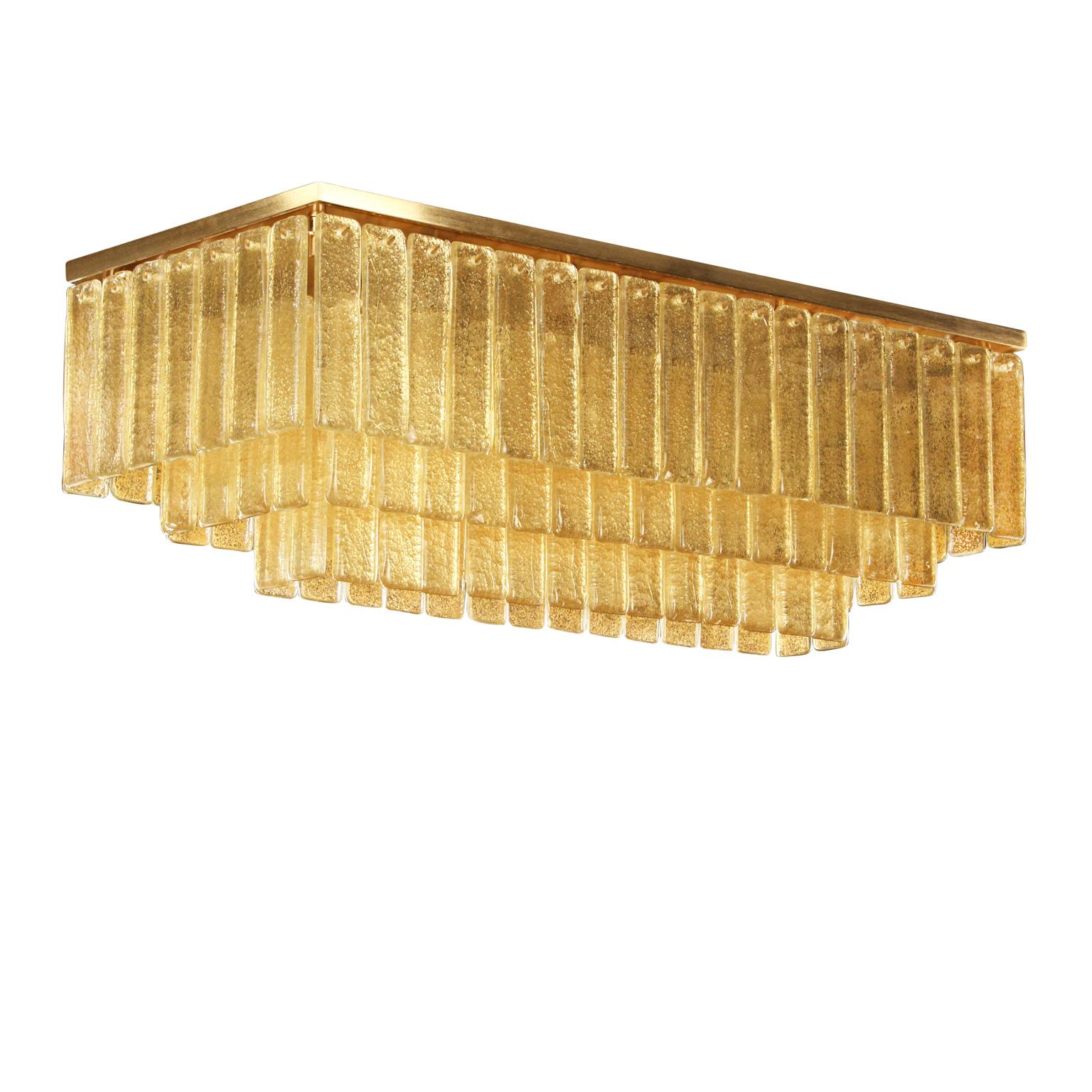 Ceiling lamp Gold Colour Murano Glass listels Brushed Gold Fixture by Multiforme For Sale