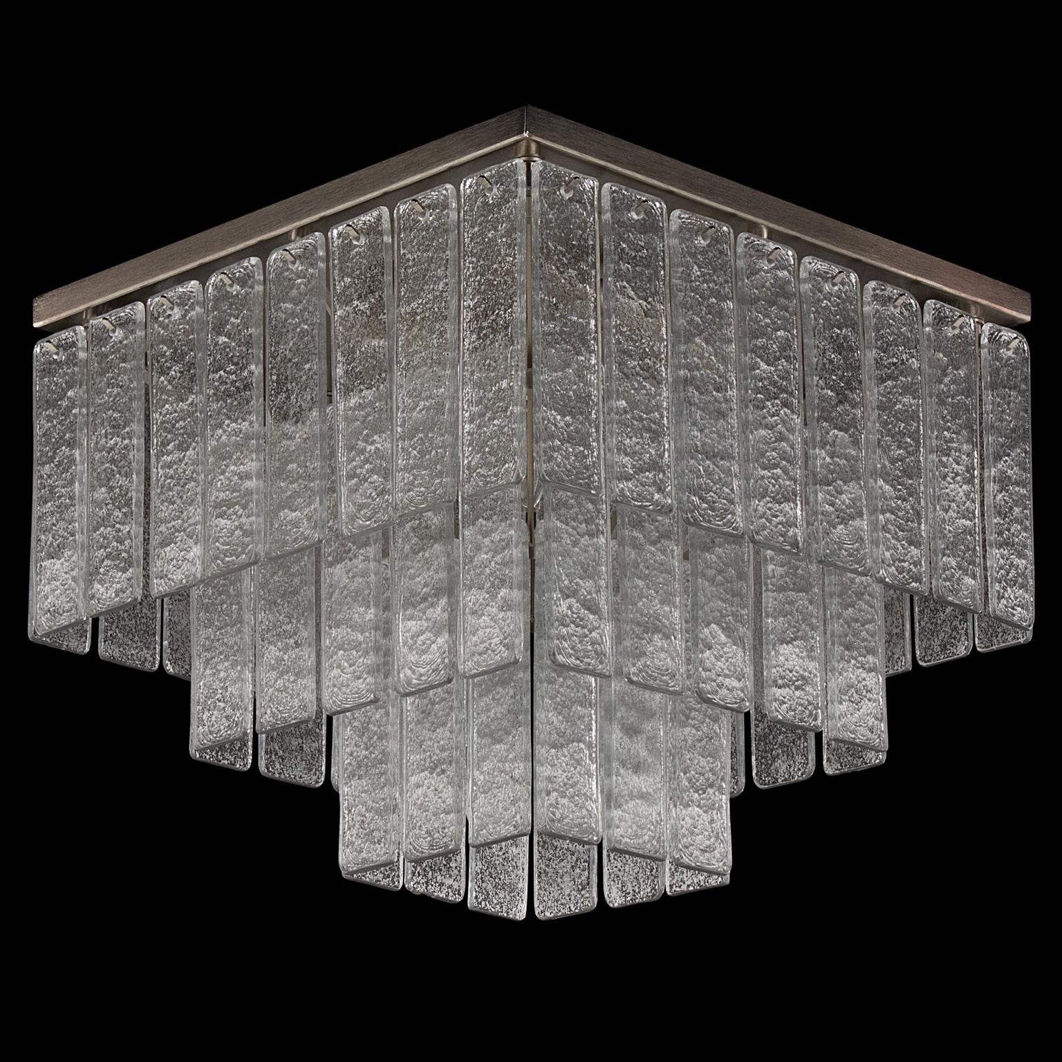 Charleston ceiling light 50 x 50 x 40 H, silver glass listels, brushed Nickel fixture by Multiforme
The modern style ceiling light Charleston, from our Progressive collection, is an extremely versatile lighting work that can be customized in many