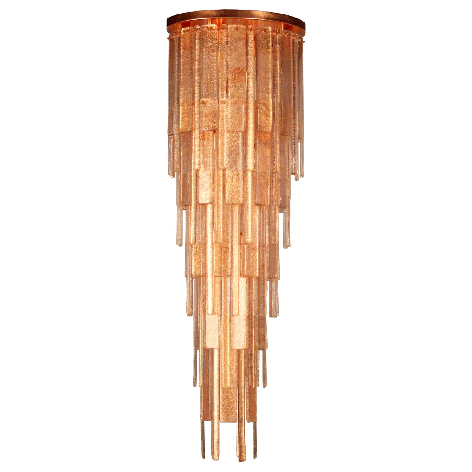 Ceiling lamp Copper Murano Glass Listels brushed copper fixture by Multiforme For Sale