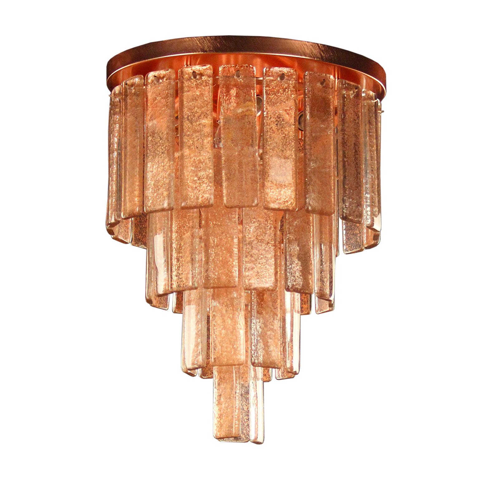 Ceiling lamp Copper Murano Glass Listels brushed copper fixture by Multiforme For Sale