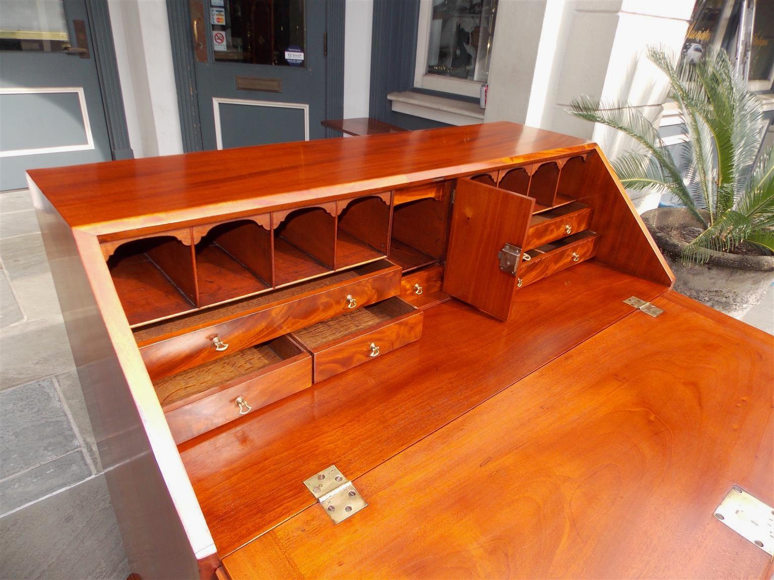 Brass Charleston Chippendale Mahogany Slant Top Desk with Fitted Interior, C. 1770 For Sale