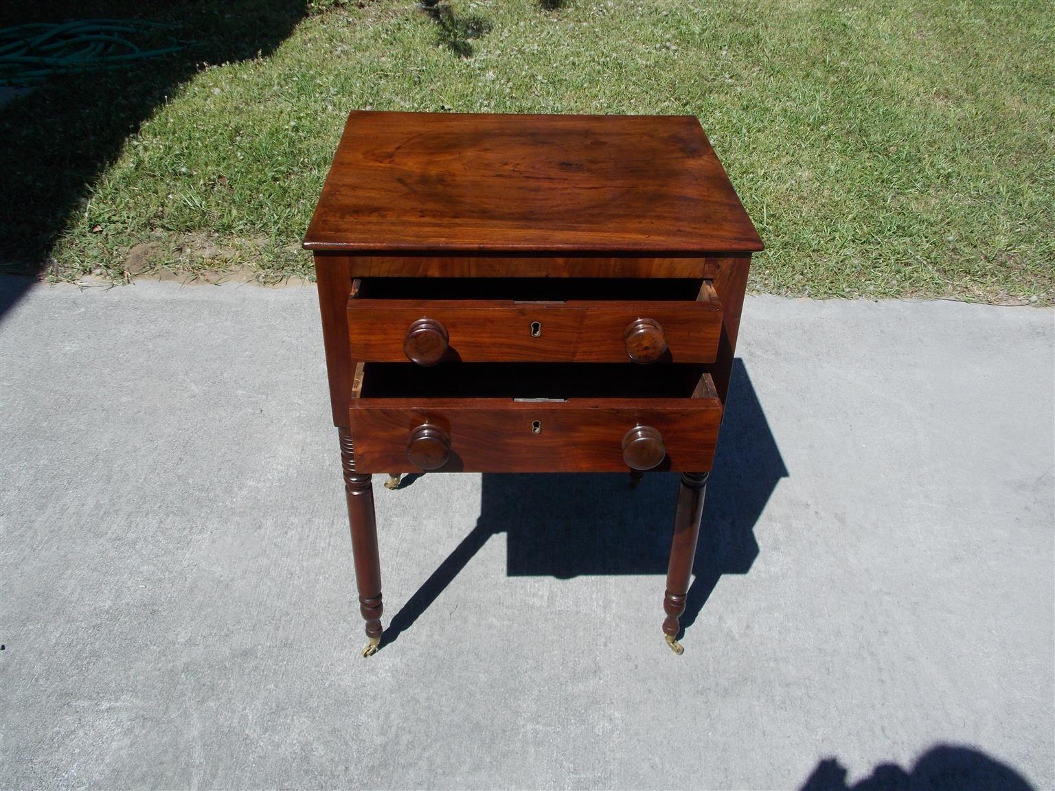Early 19th Century Charleston Federal Mahogany Stand with Original Wood Knobs & Casters. Circa 1820