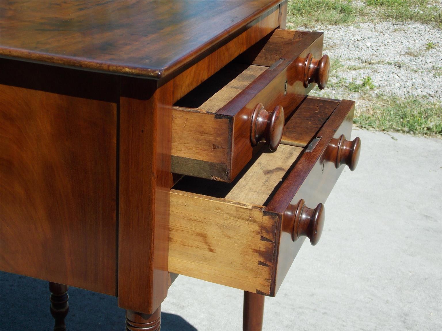 Brass Charleston Federal Mahogany Stand with Original Wood Knobs & Casters. Circa 1820