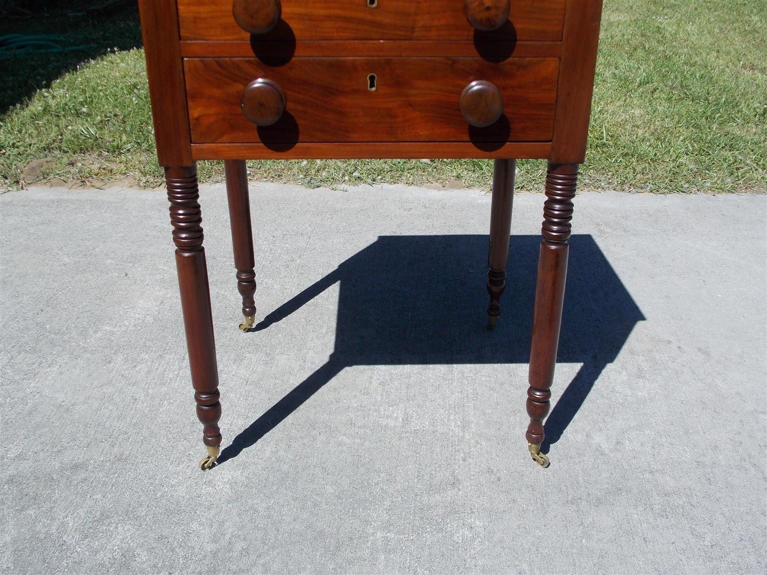 Charleston Federal Mahogany Stand with Original Wood Knobs & Casters. Circa 1820 1