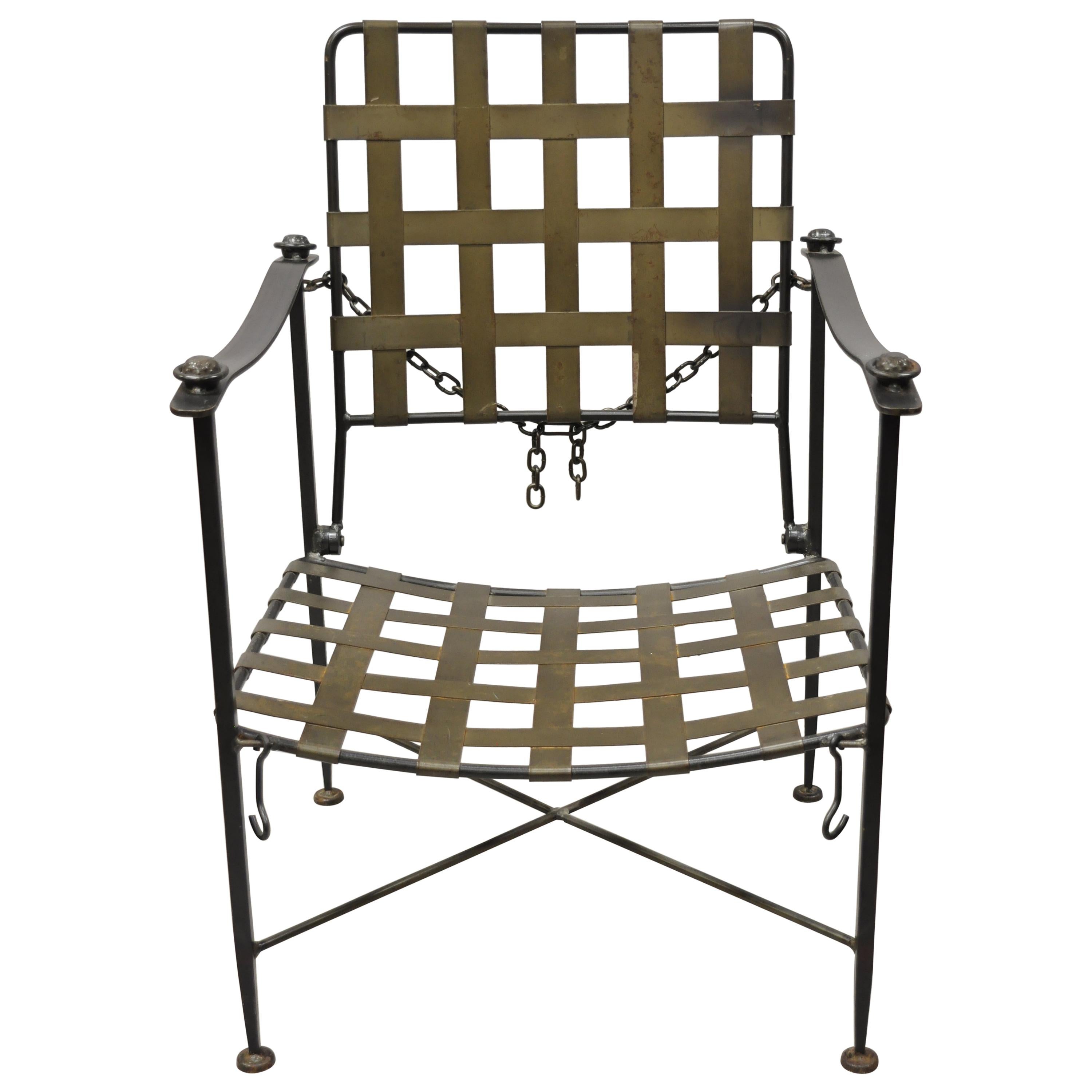 Charleston Forge Arts & Crafts Gothic Heavy Wrought Iron Adjustable Lounge Chair For Sale