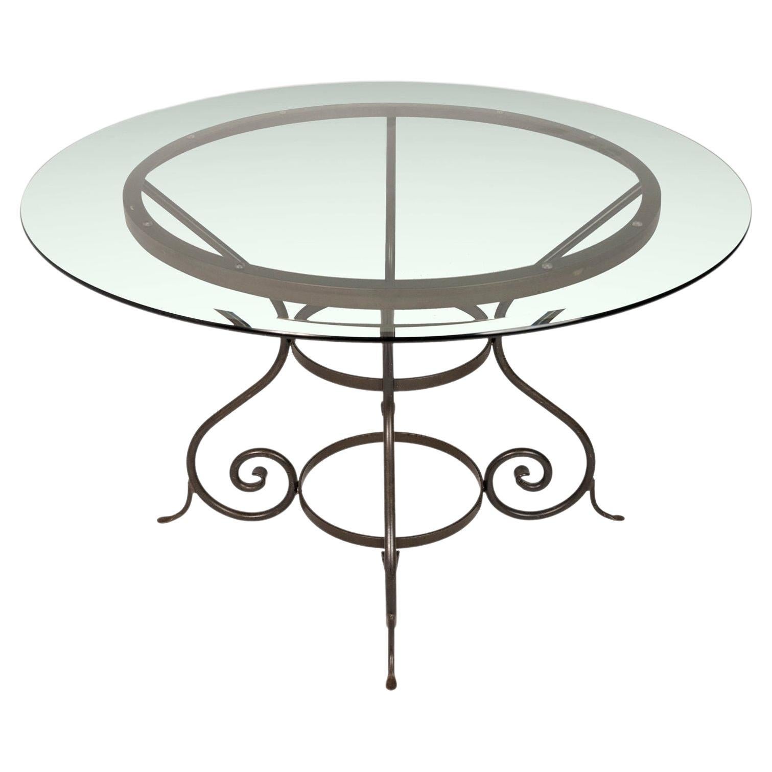 Charleston Forge 'Etrusche' Iron Glass Top Dining Table, USA, c. 2000's For Sale