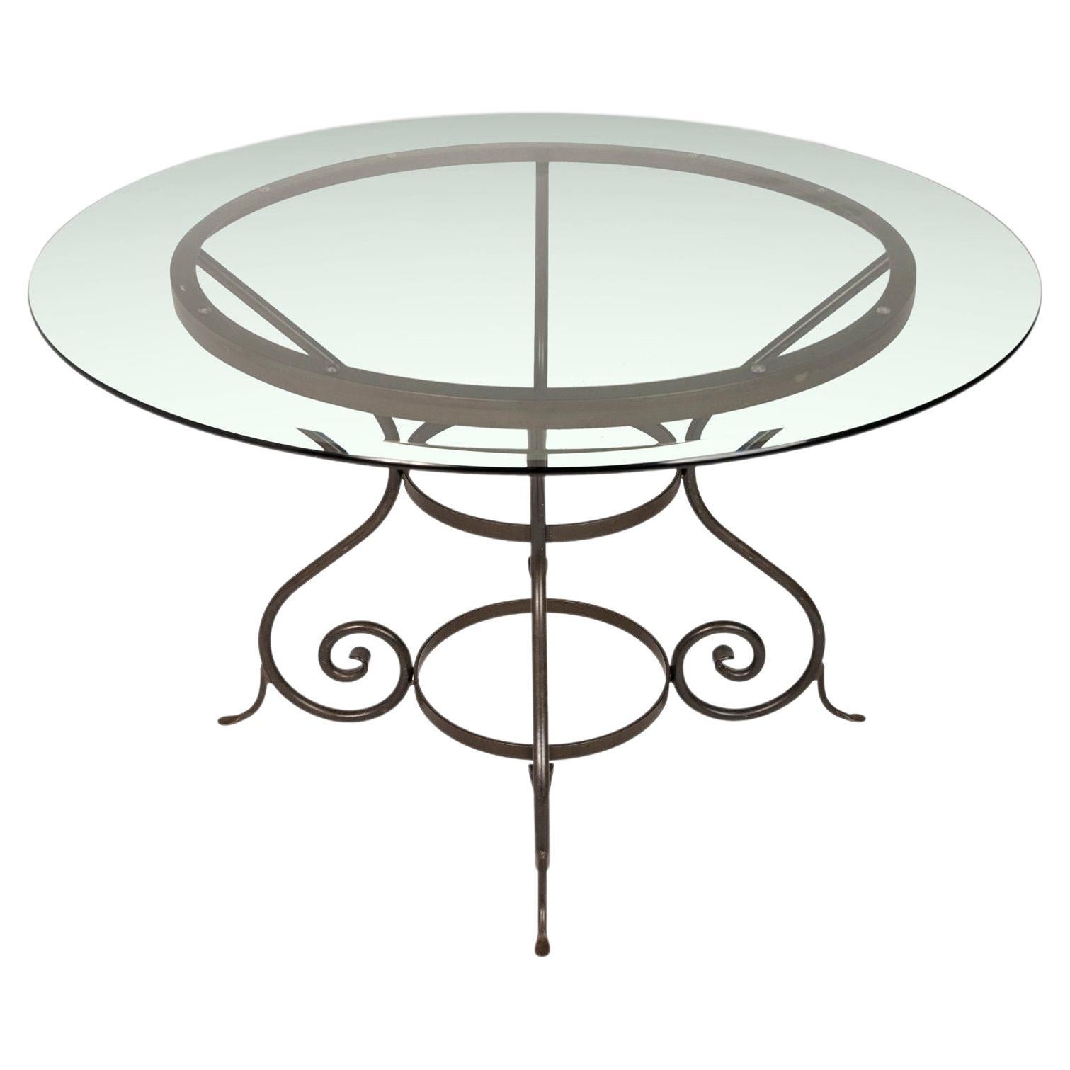 Table de salle à manger en fer 'Etrusche' avec plateau en verre, Charleston Forge, USA, c. 2000's