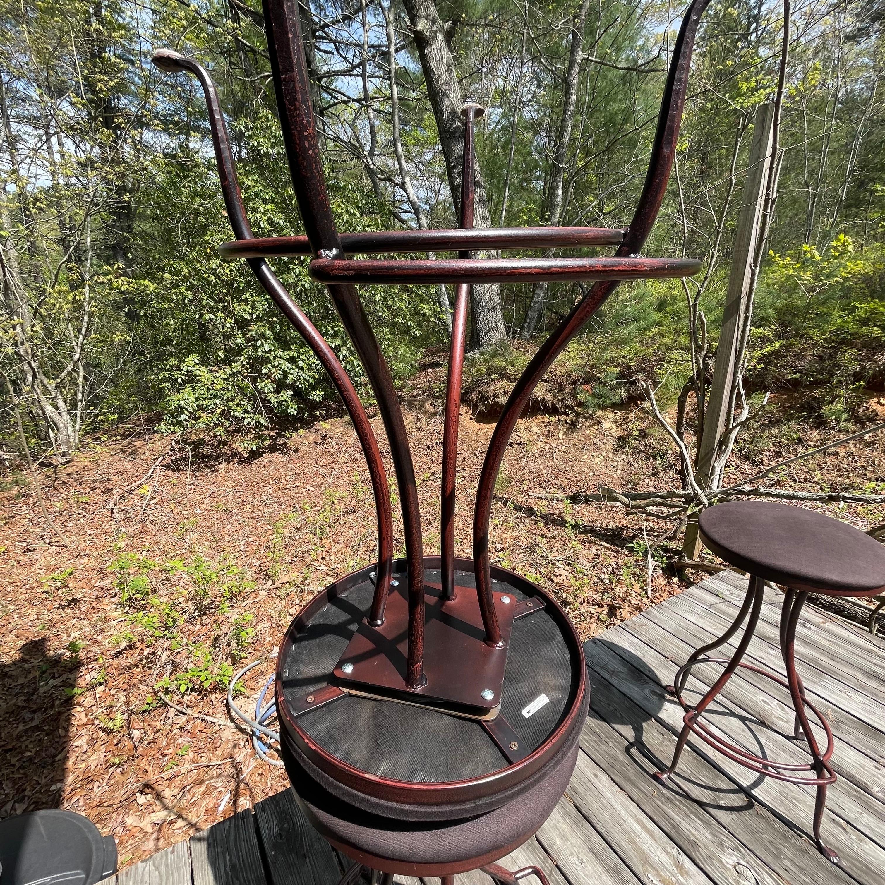 Charleston Forge Patinated Wrought Iron Swivel Counter Bar Stools, Set of 3 For Sale 10