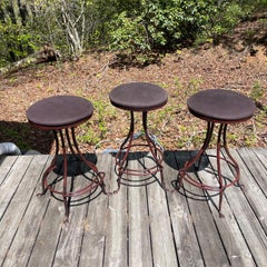 Charleston Forge Patinated Wrought Iron Swivel Counter Bar Stools, Set of 3