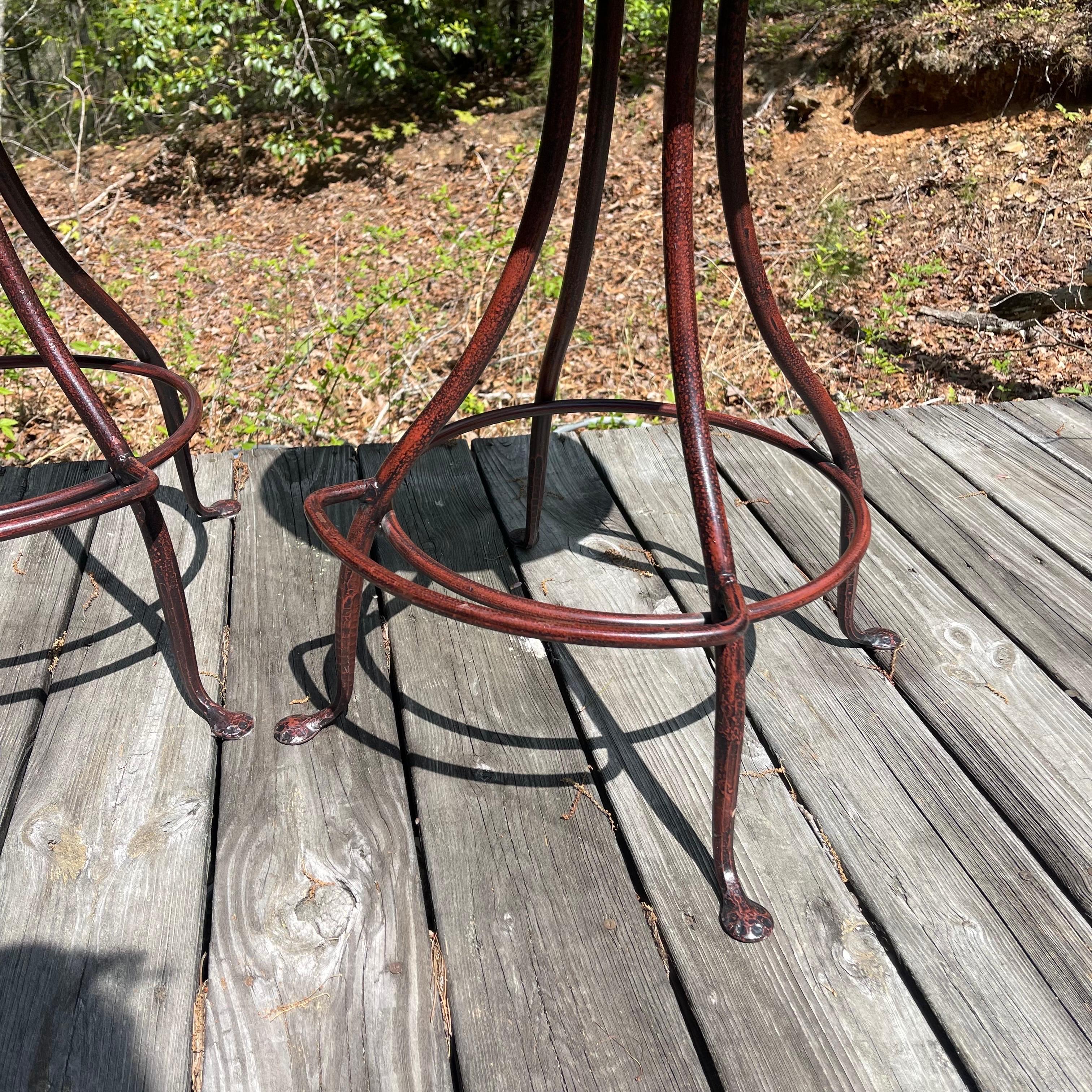 Charleston Forge Patinated Wrought Iron Swivel Counter Bar Stools, Set of 3 In Good Condition For Sale In Jensen Beach, FL