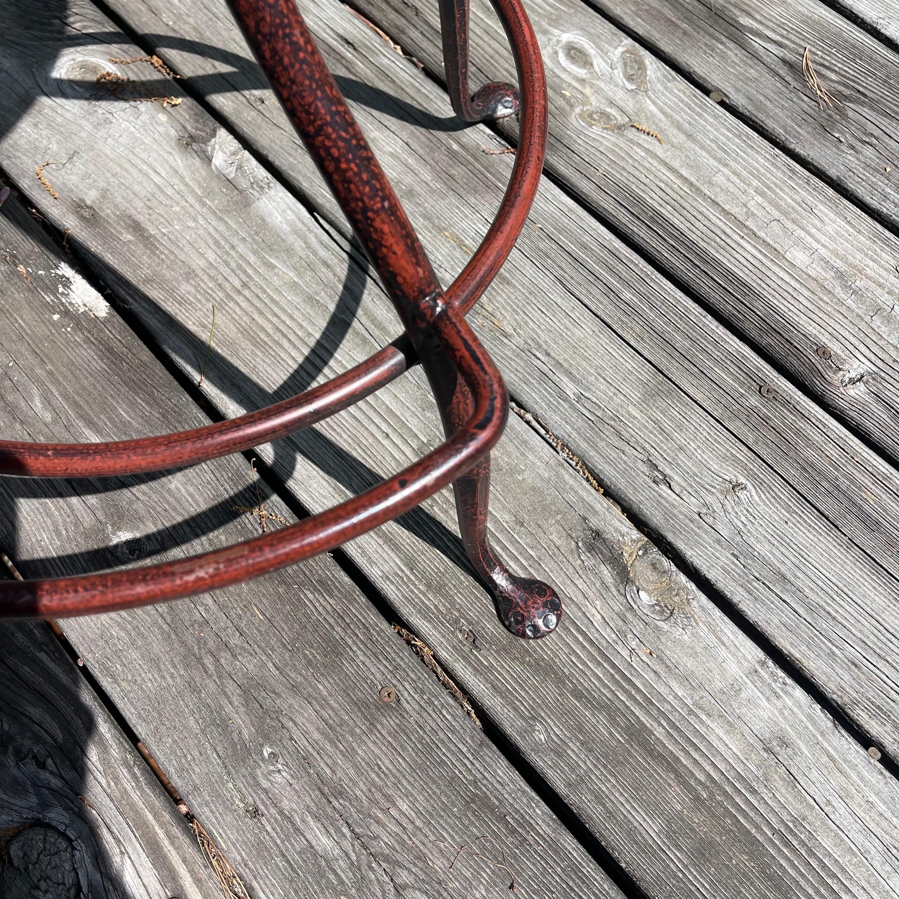 Upholstery Charleston Forge Patinated Wrought Iron Swivel Counter Bar Stools, Set of 3 For Sale