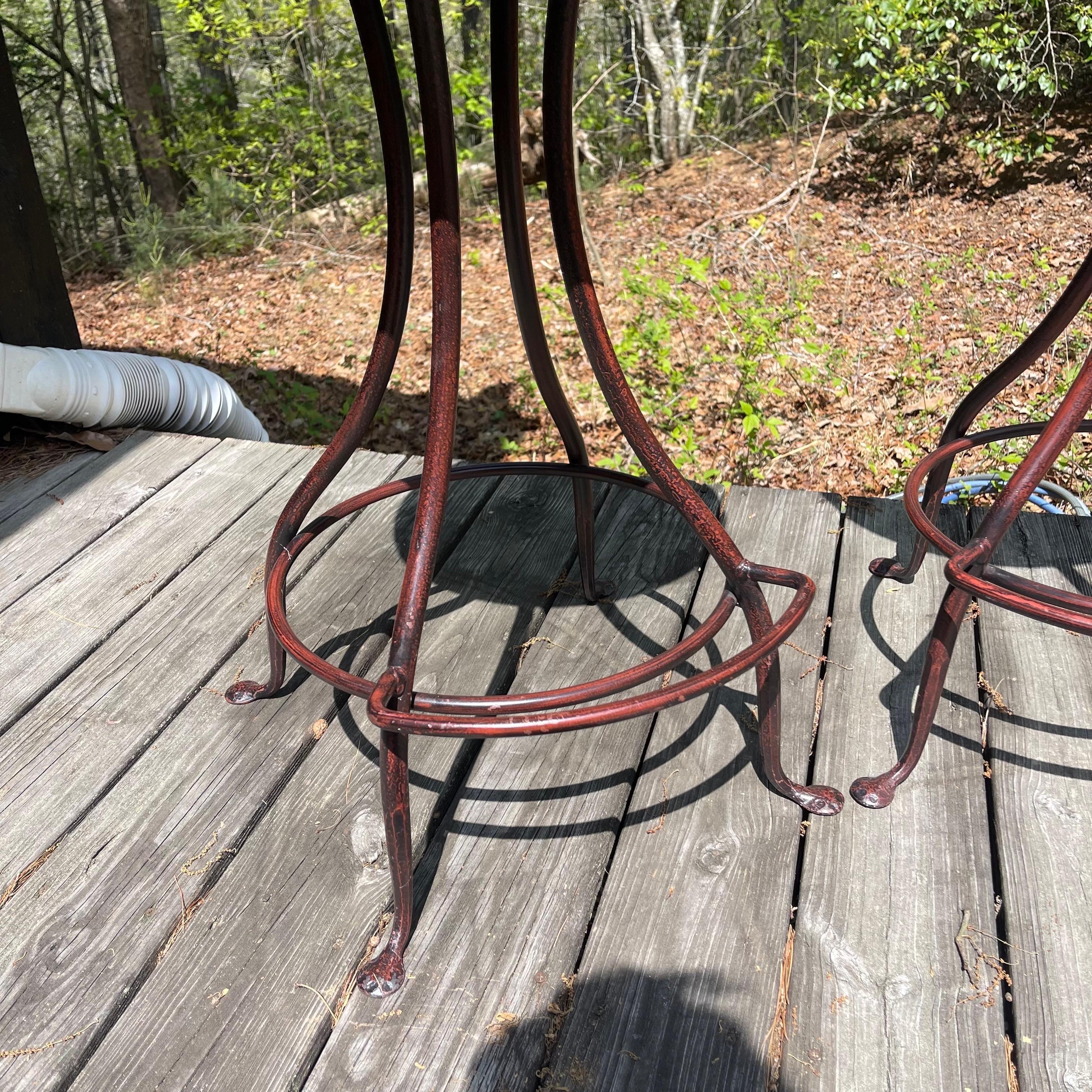 Charleston Forge Patinated Wrought Iron Swivel Counter Bar Stools, Set of 3 For Sale 1