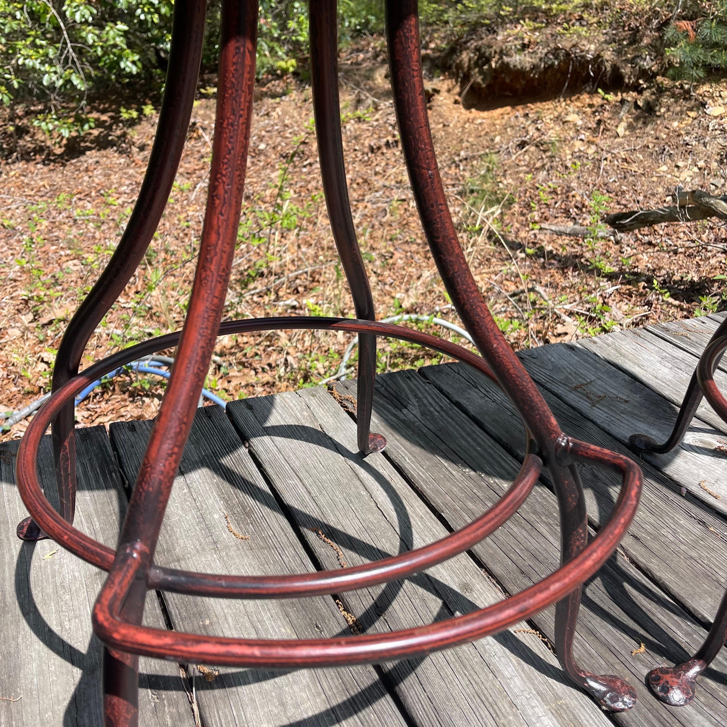 Charleston Forge Patinated Wrought Iron Swivel Counter Bar Stools, Set of 3 For Sale 4