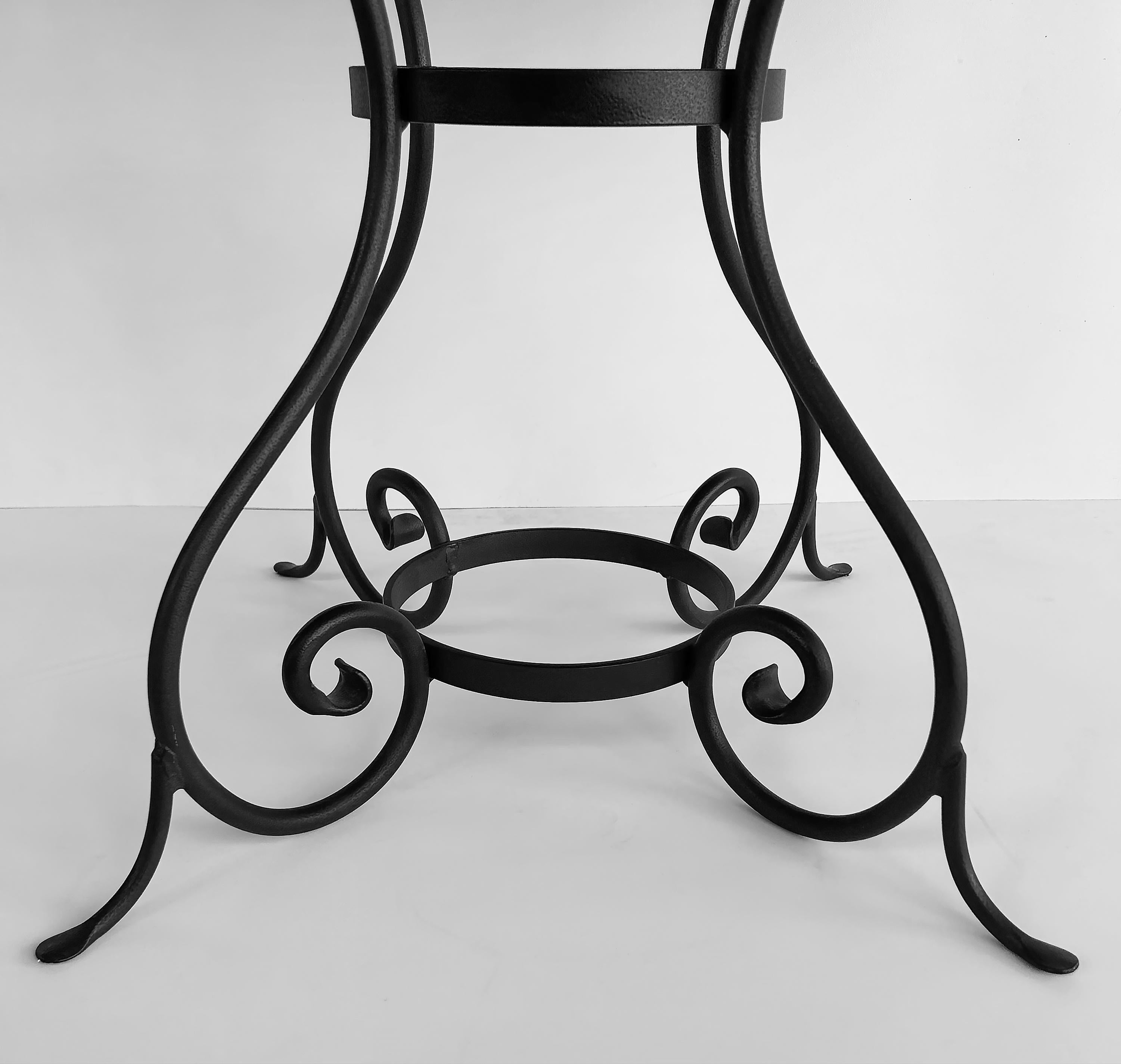 Charleston Forge Wood Dining Center Table, Wrought Iron Base In Good Condition For Sale In Miami, FL