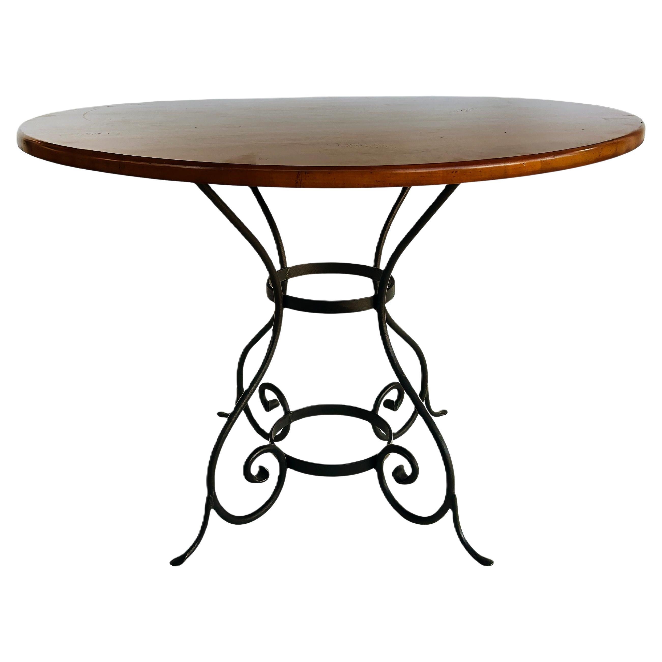 Charleston Forge Wood Dining Center Table, Wrought Iron Base For Sale