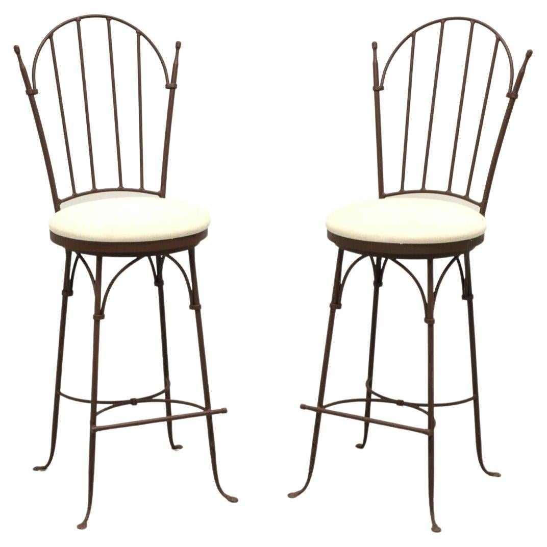 CHARLESTON FORGE Wrought Iron Shaker Arch Bar Height Swivel Stools - Pair B For Sale