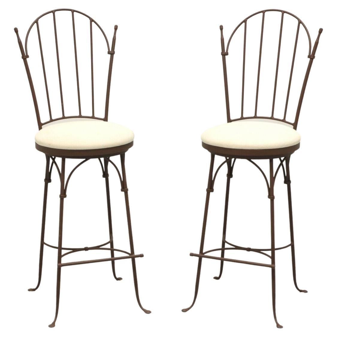 CHARLESTON FORGE Wrought Iron Shaker Arch Bar Height Swivel Stools - Pair D