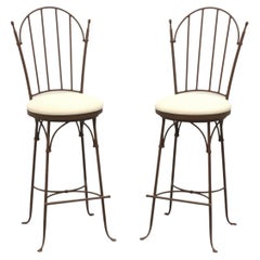 Used CHARLESTON FORGE Wrought Iron Shaker Arch Bar Height Swivel Stools - Pair D