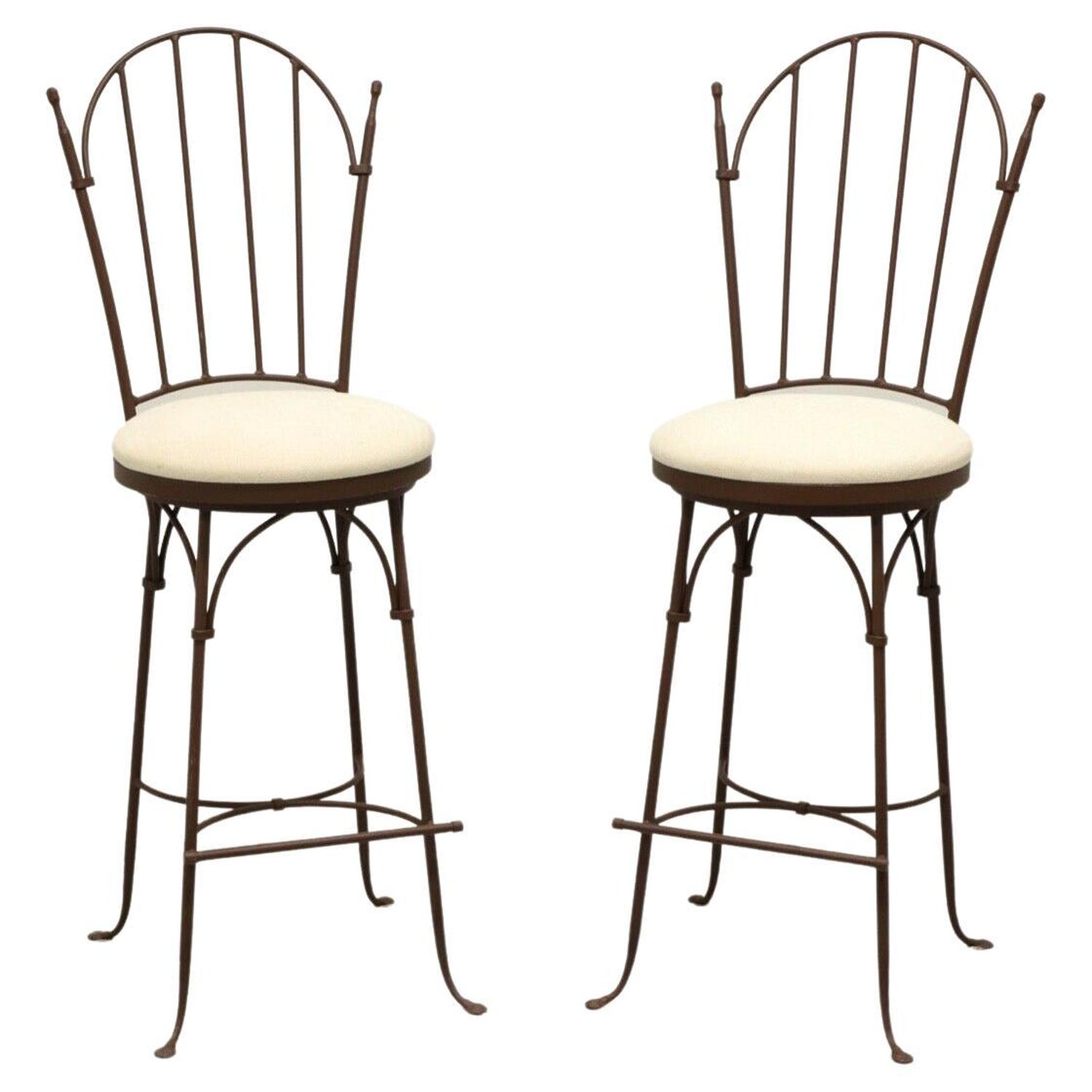 CHARLESTON FORGE Wrought Iron Shaker Arch Bar Height Swivel Stools - Pair D  For Sale at 1stDibs | charleston swivel