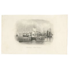 Port de Charleston, Caroline du Sud - Vue du port américain, navires à voile, c.1850.