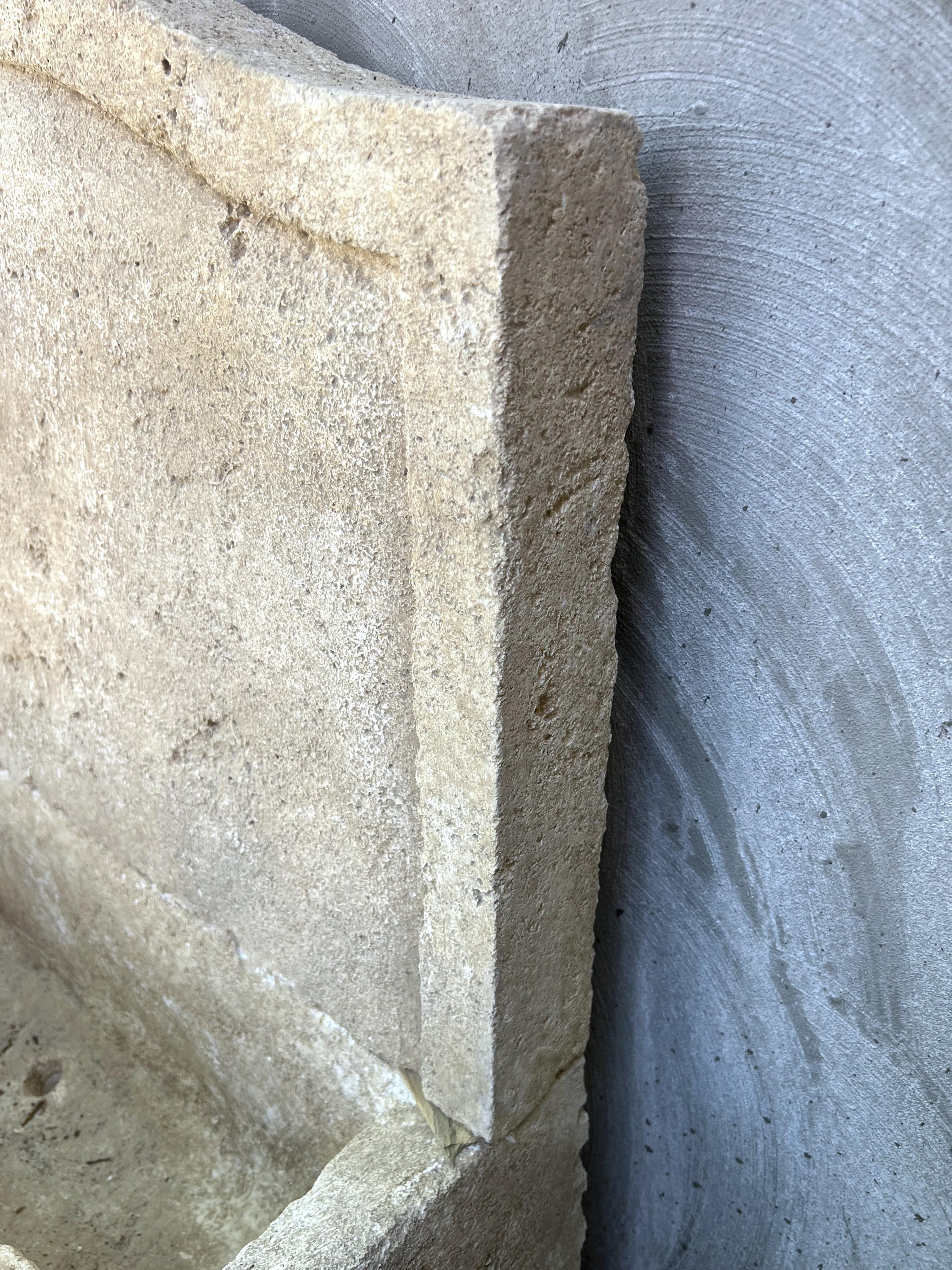 Metal Charleval 2-Piece Limestone Wall Fountain from Provence, France For Sale