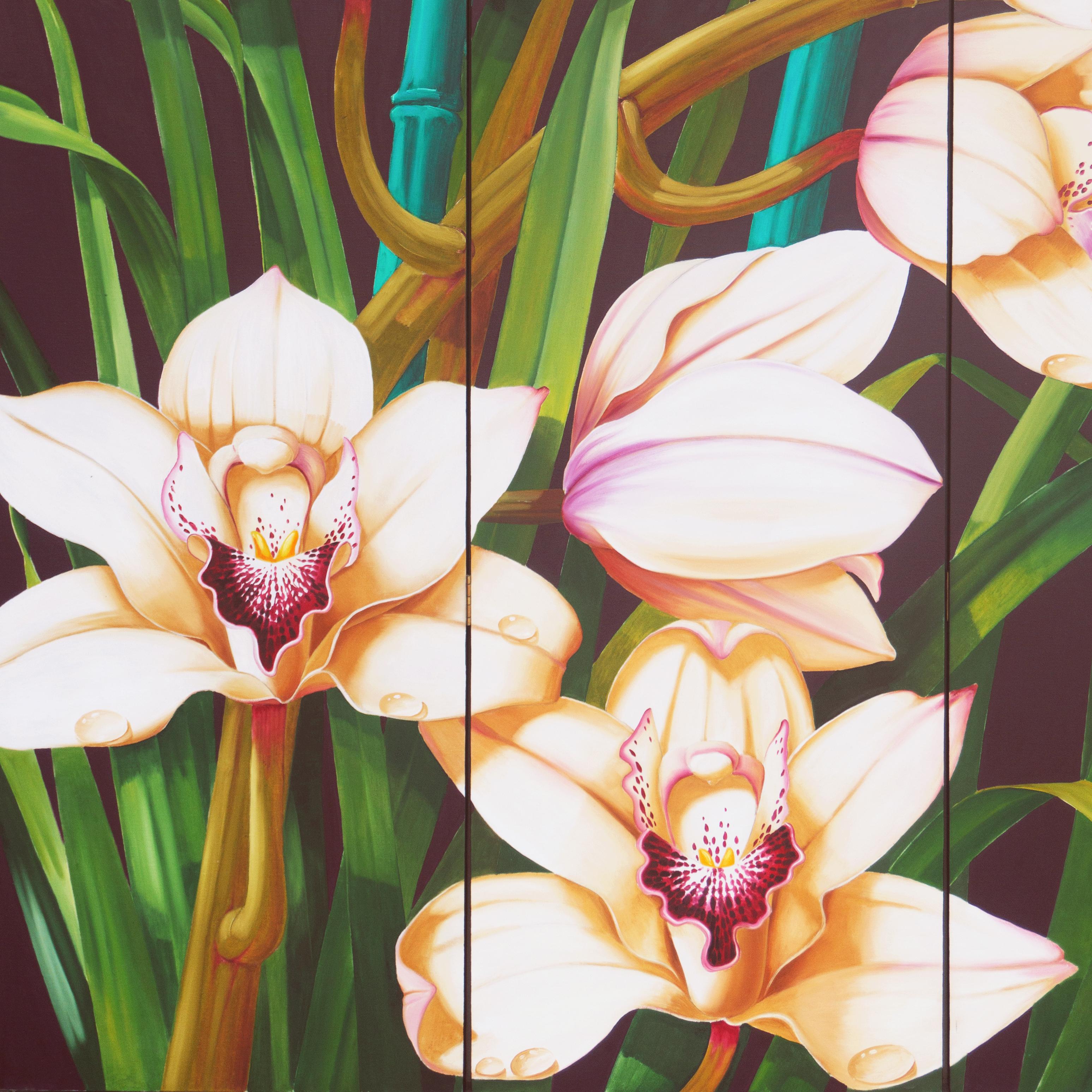  'Cymbidium Orchids', Large Four-Panel Screen, Paris, Basel, Smithsonian Museum 5