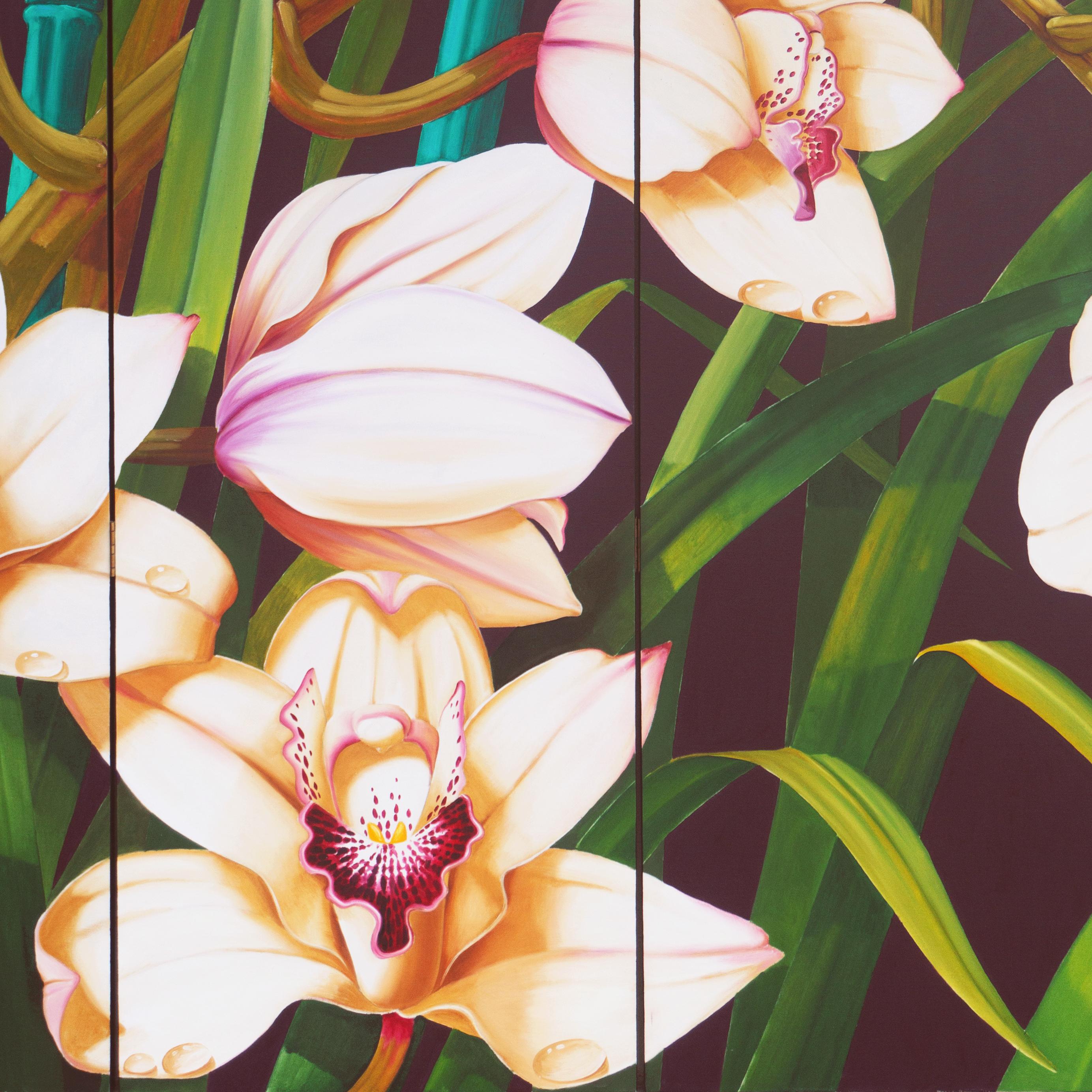  'Cymbidium Orchids', Large Four-Panel Screen, Paris, Basel, Smithsonian Museum 2