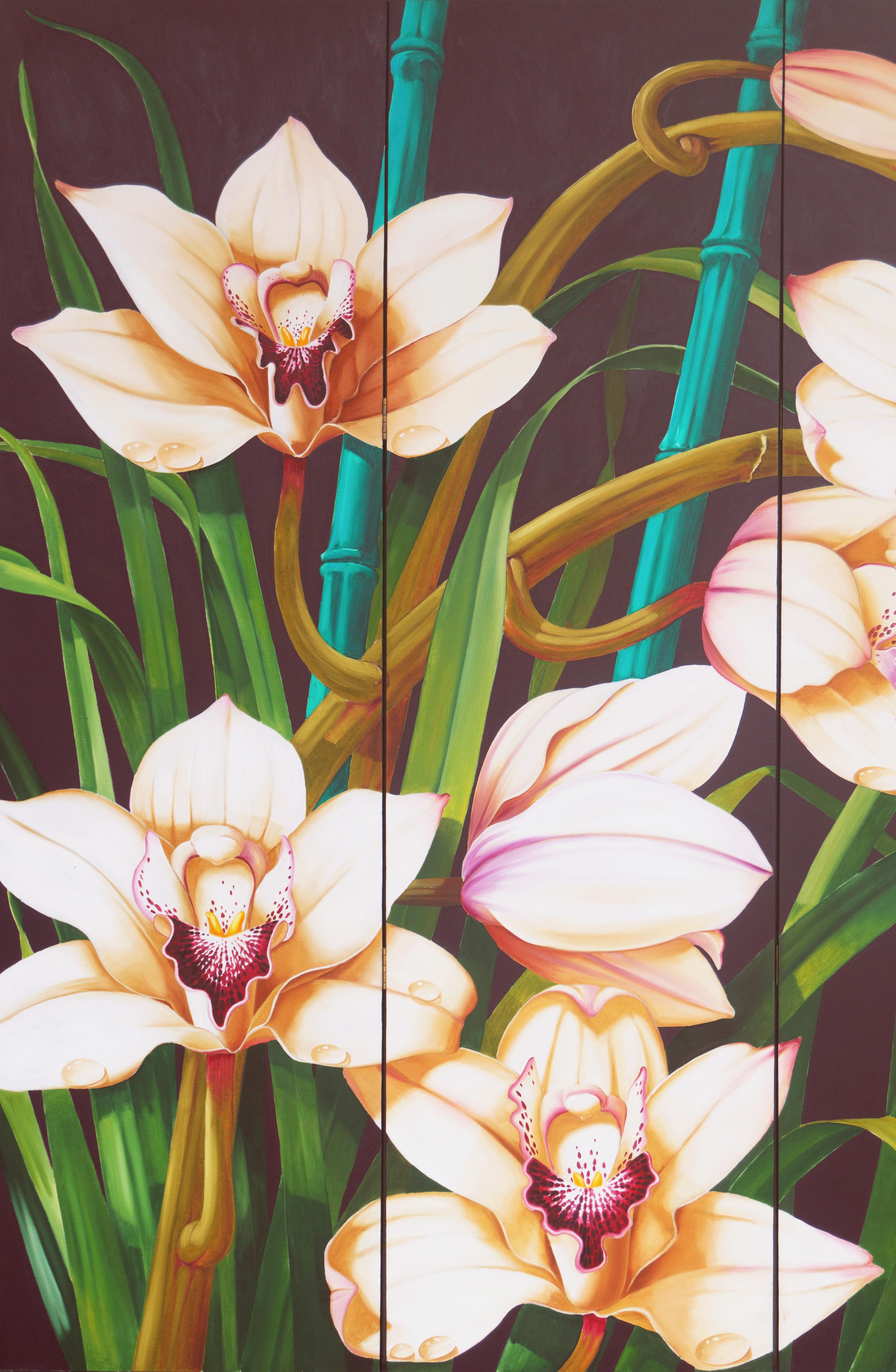  'Cymbidium Orchids', Large Four-Panel Screen, Paris, Basel, Smithsonian Museum 3
