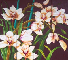  'Cymbidium Orchids', Large Four-Panel Screen, Paris, Basel, Smithsonian Museum