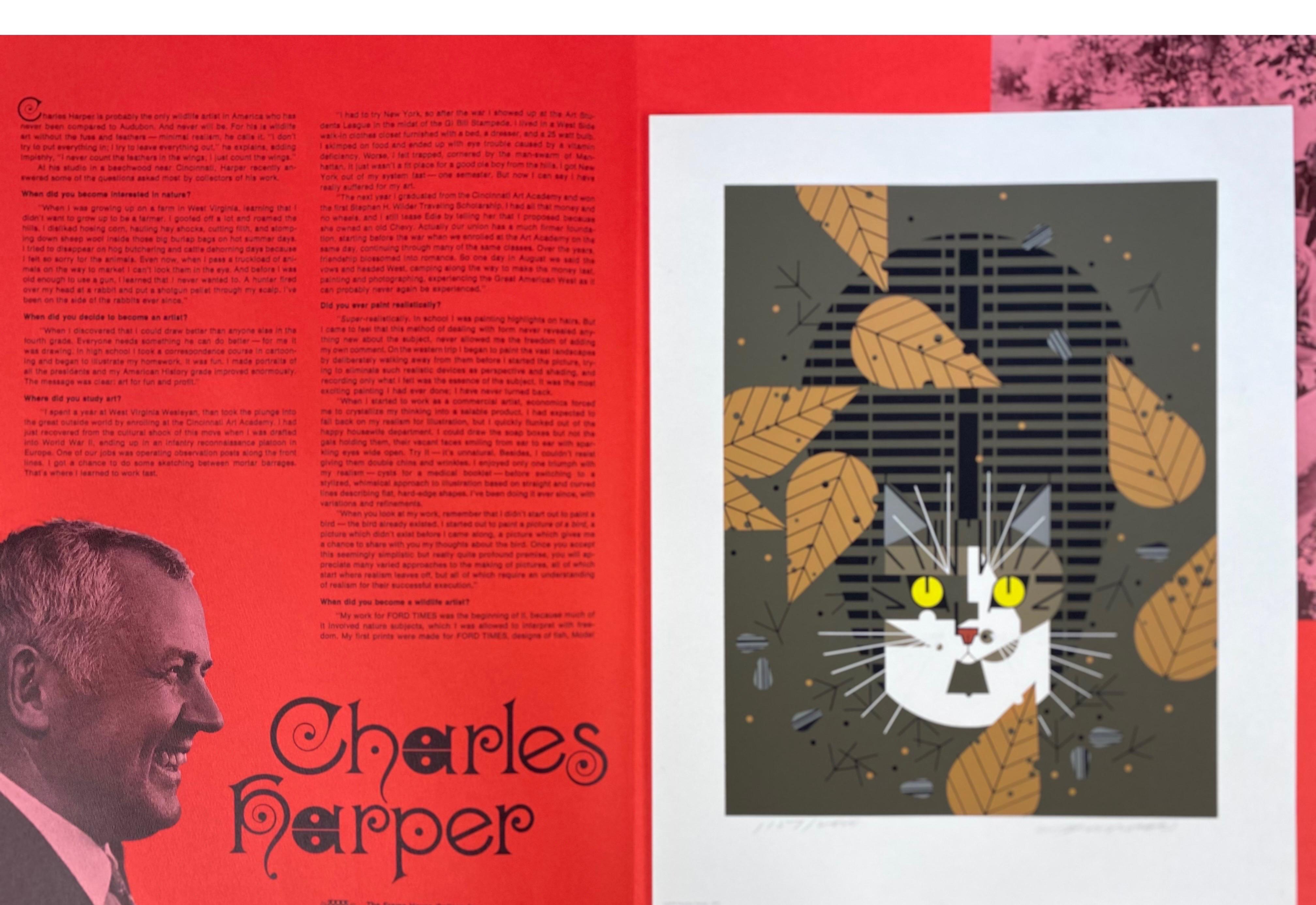 American artist, Charley Harper (b. 1922-2007) cat print, titled 