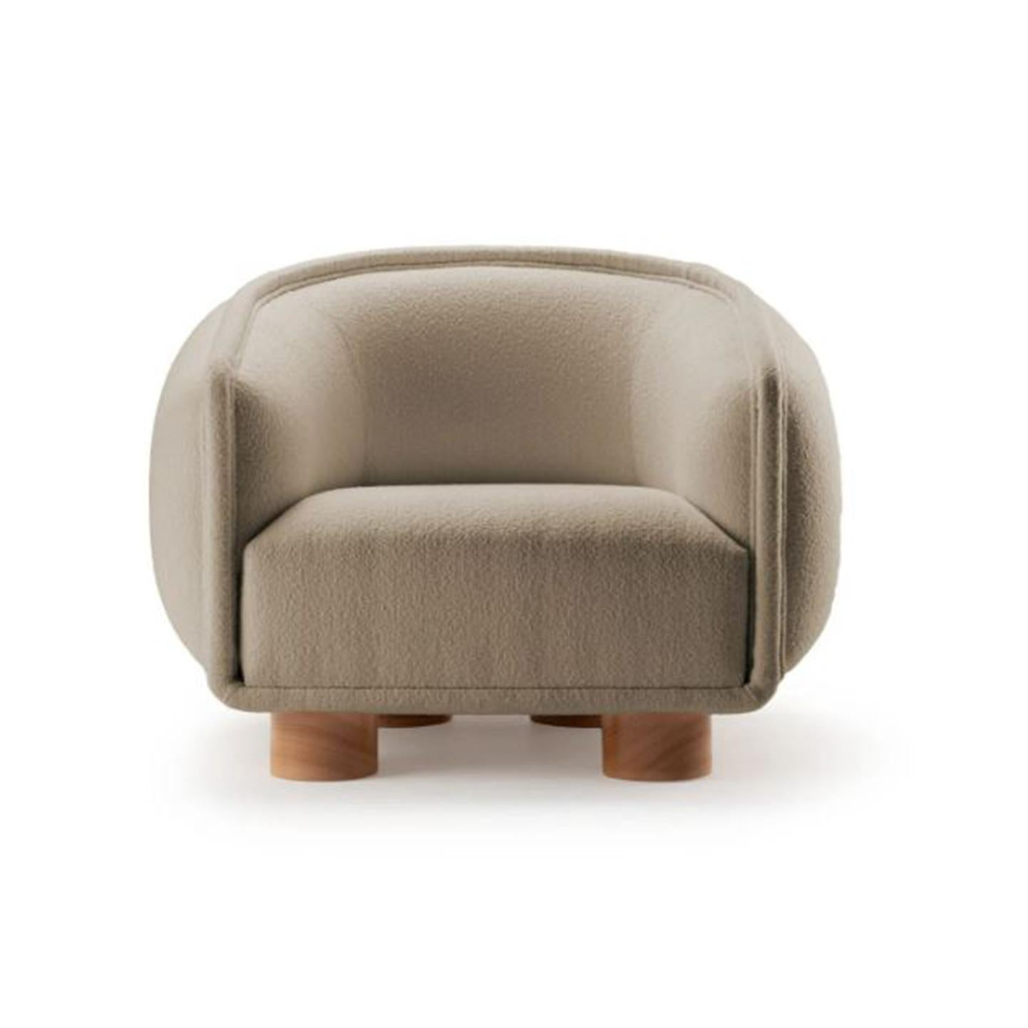 Like a warm embrace, Charlie armchair welcomes you to stay within and relax. An elevated homage to postmodern design that radiates through its unusual proportions and strong curves with softness and fine detailing resulting in a must-have