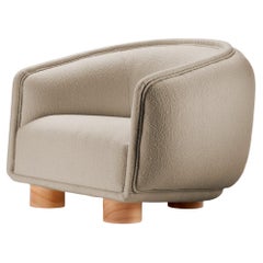 Charlie Armchair with Bouclé Latte Structure and Natural Wood Feet