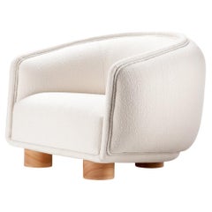 Charlie Armchair with Bouclé Snow Structure and Natural Wood Feet