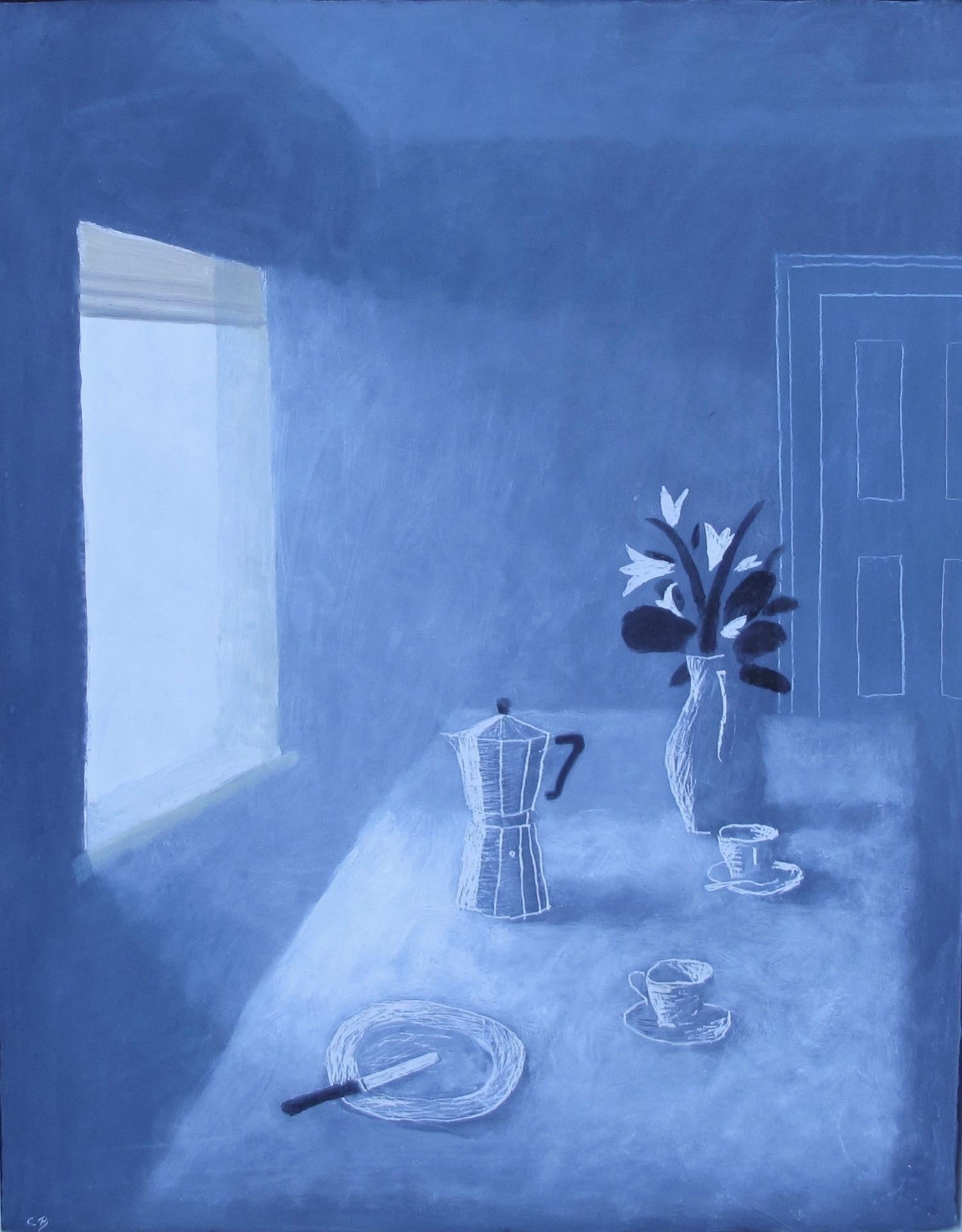Charlie Baird, Morning Coffee, Still Life Art, Contemporary Art, Blue Art