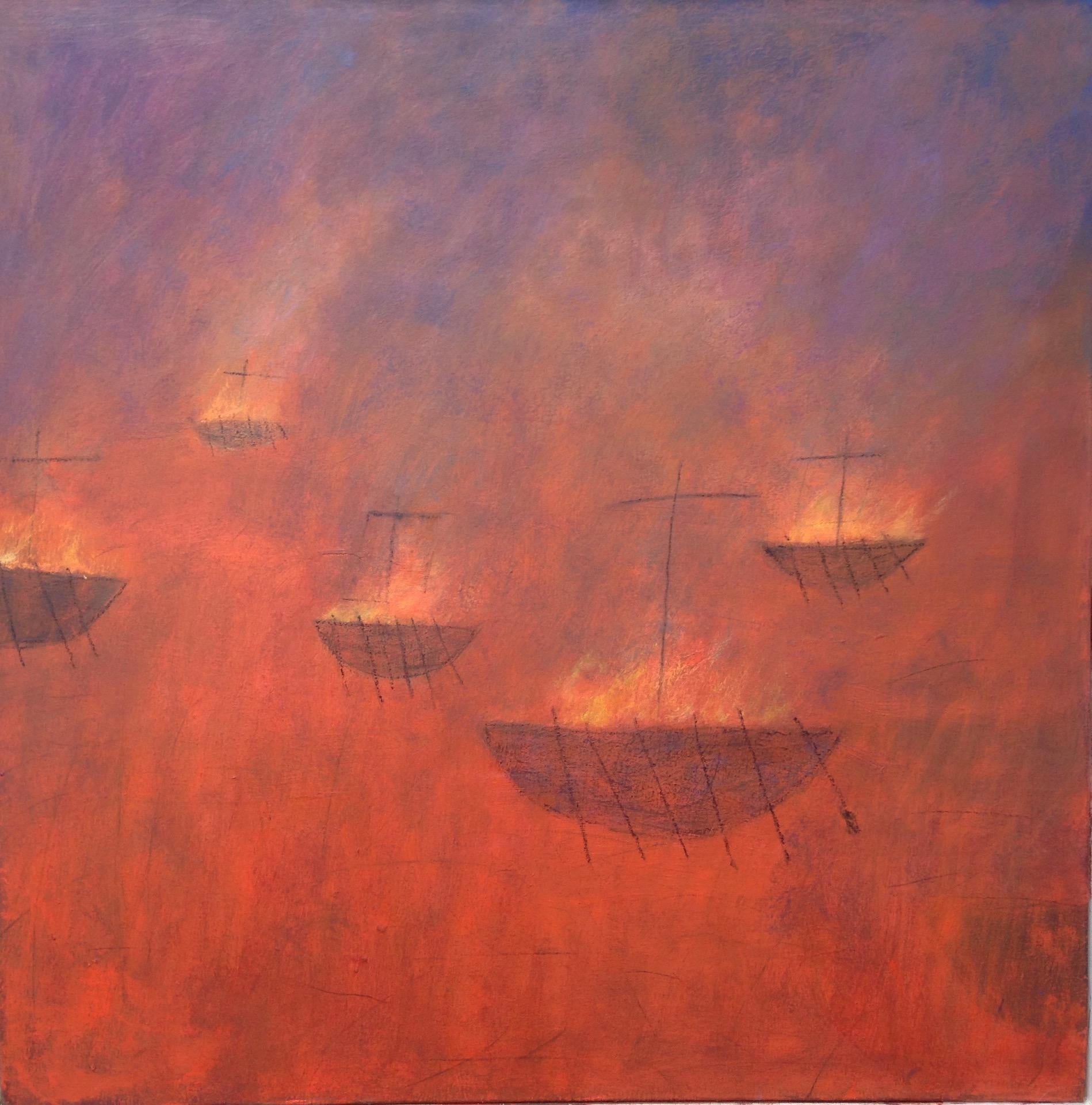 Charlie Baird, Votive Boote, Originalgemälde, Meereslandschaften-Kunst, Erschwingliche Kunst