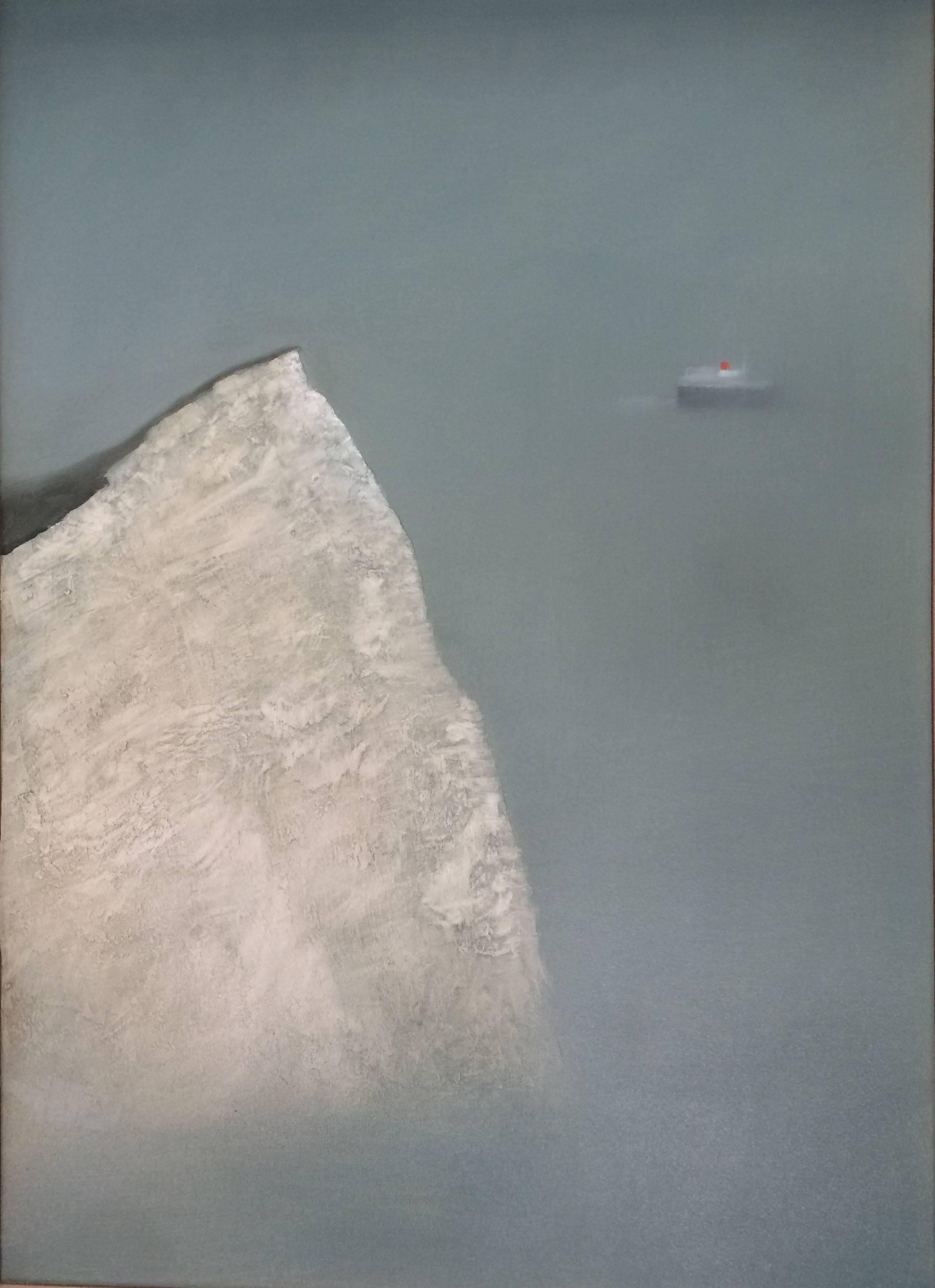 Charlie Baird
Cliff
Oil on canvas
Size : H 69 cm x W 49 cm
Framed in a limed wood frame measuring 1.5 cm wide, and 4.5 cm depth.
Please note that in situ images are purely an indication of how a piece may look.

A misty seascape of the south coast