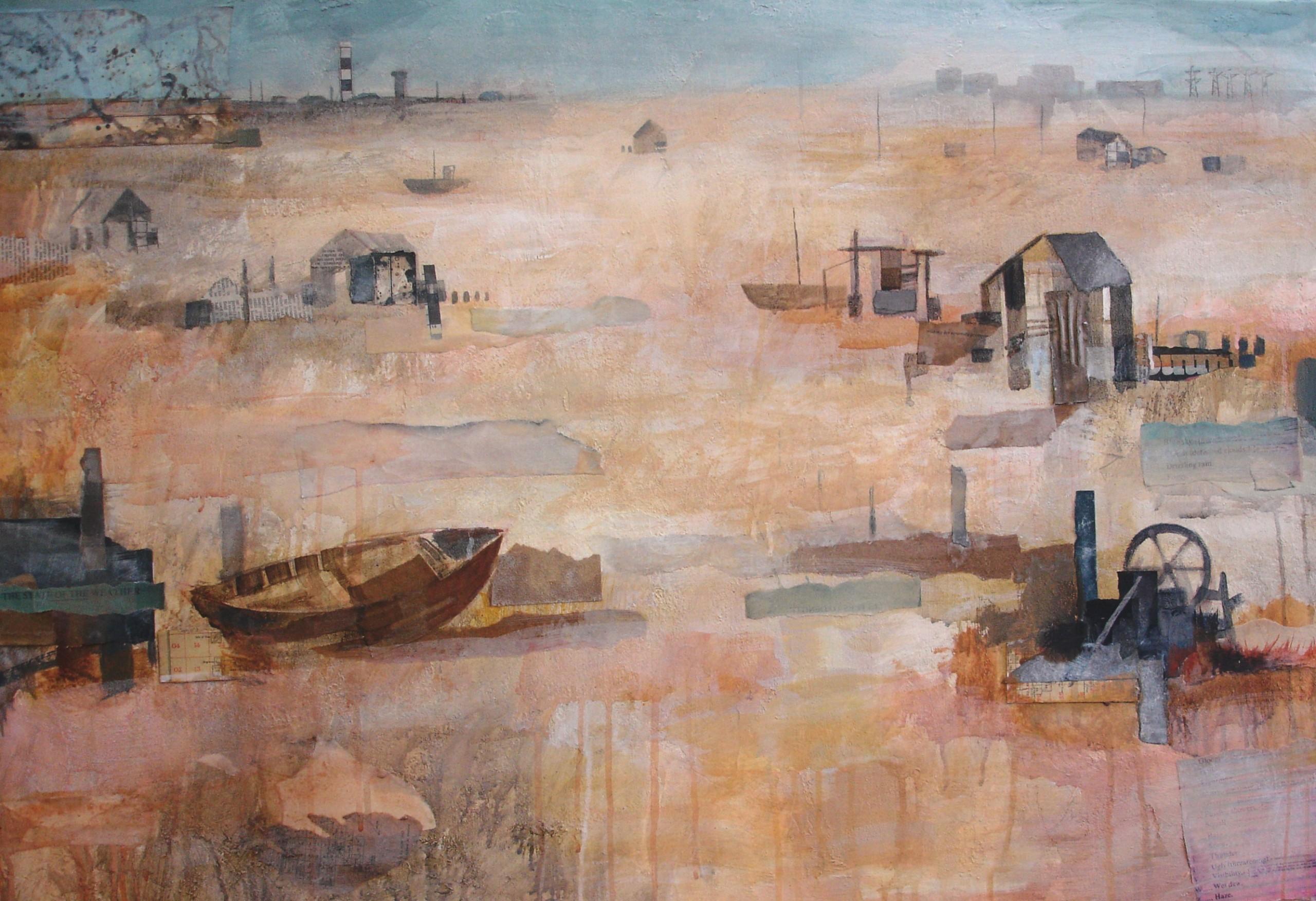 Charlie Baird Abstract Painting – Dungeness 3, Landschaftsgemälde, Original schottisches Kunstwerk, Maschinenkunstwerk