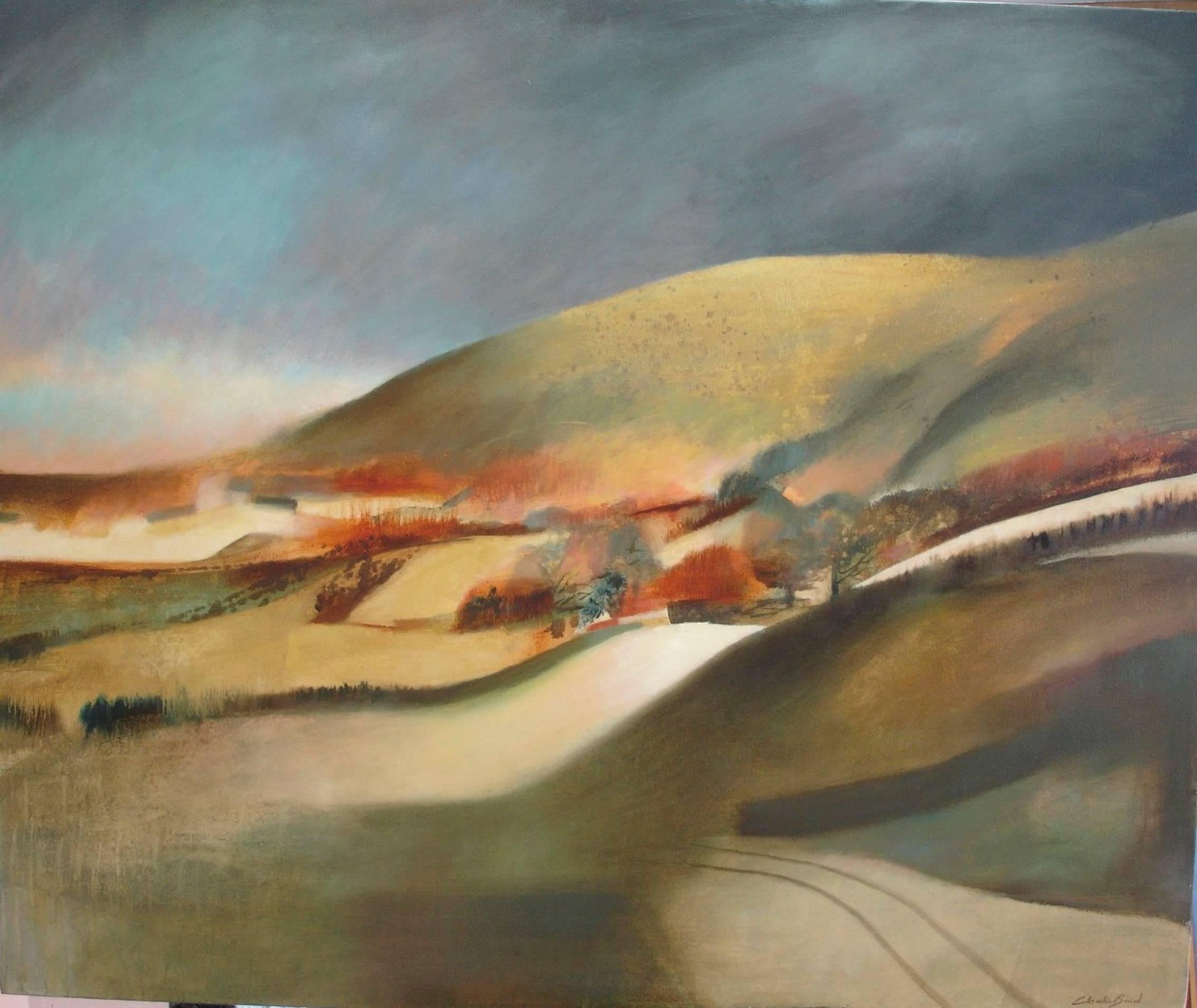 Charlie Baird Landscape Painting – Edge, oil painting landscape, West Country landscape with earth tones
