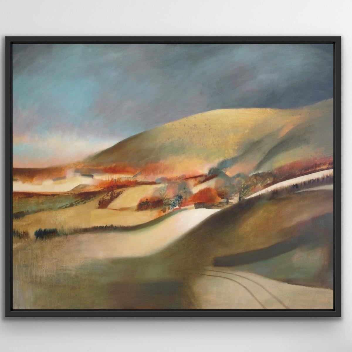 Edge - an original oil painting by Charlie Baird depicting a West Country landscape beneath a vast blue sky with ascending darkness. Multi-layered, detailed oil painting.
Charlie Baird has paintings available online and in our gallery with Wychwood