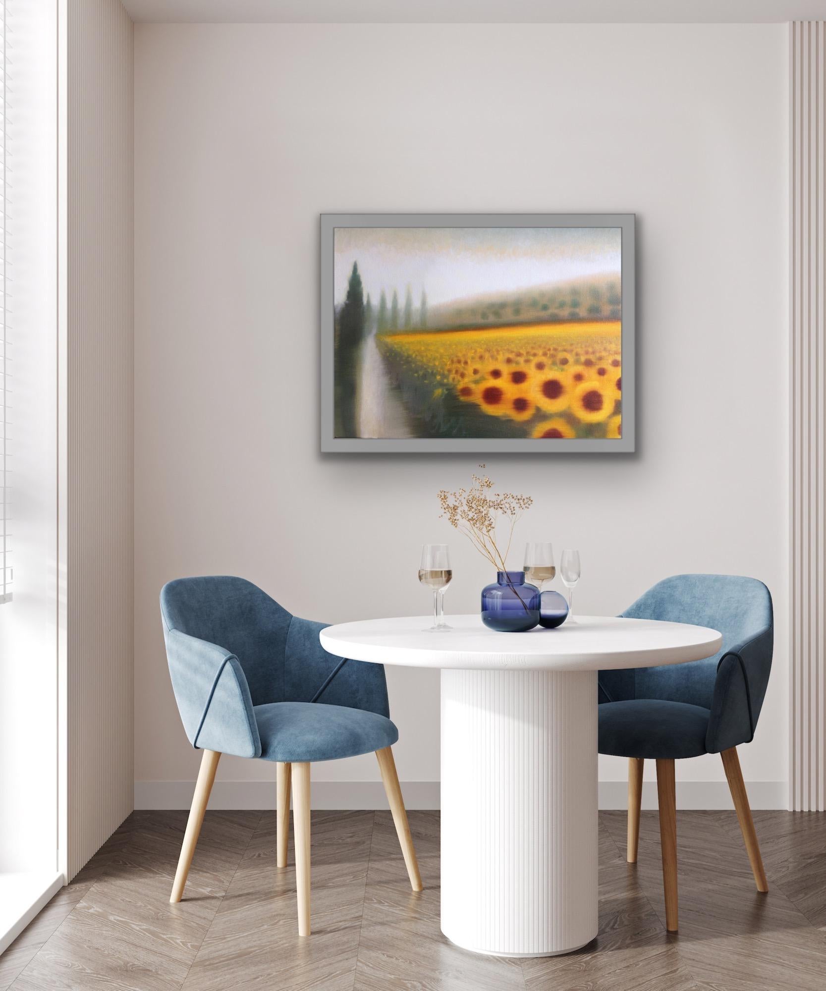 Sunflowers, Yellow Landscape Painting, Artwork for you Kitchen, Happy Floral Art For Sale 4