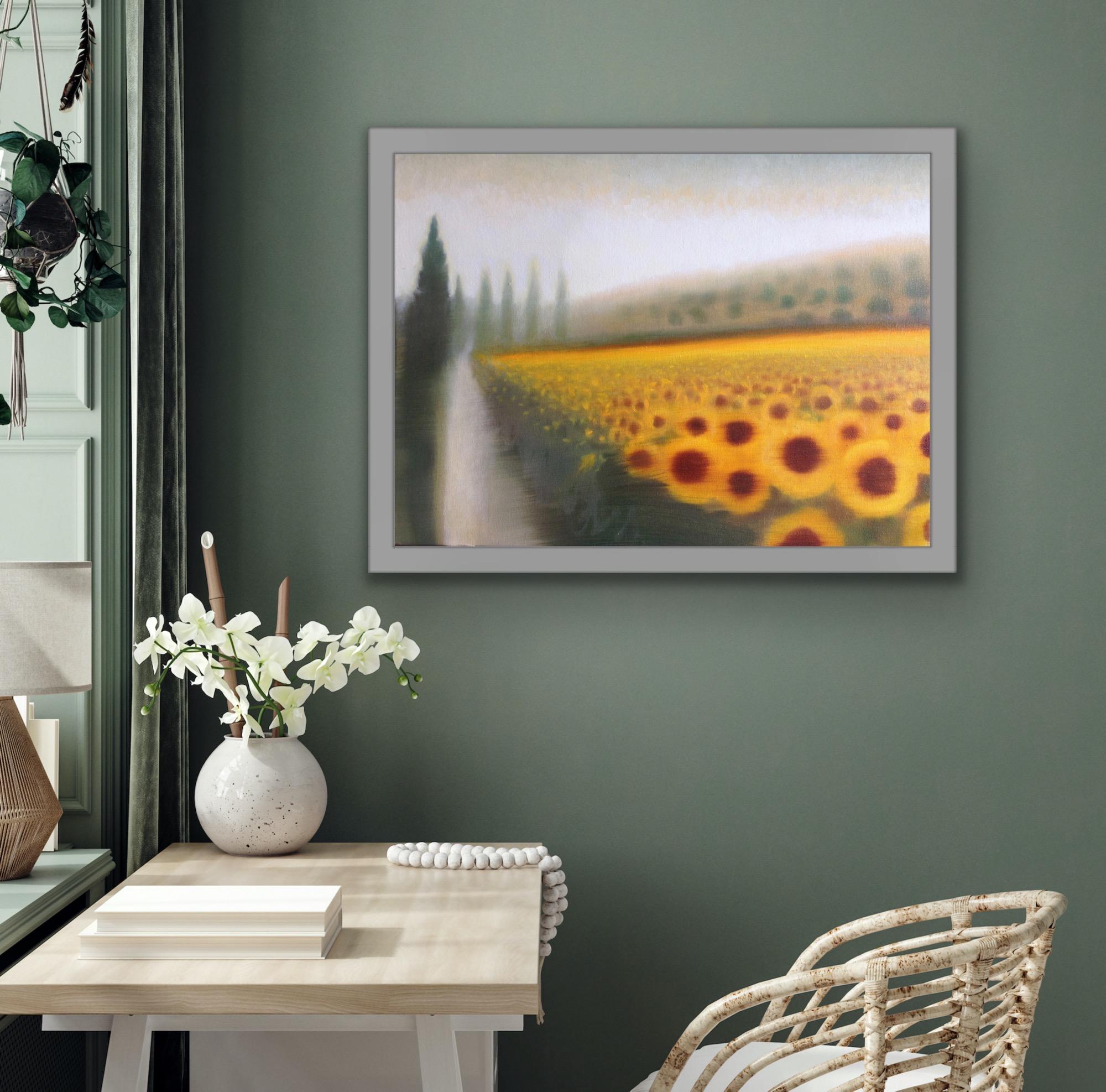 Sunflowers, Yellow Landscape Painting, Artwork for you Kitchen, Happy Floral Art For Sale 5