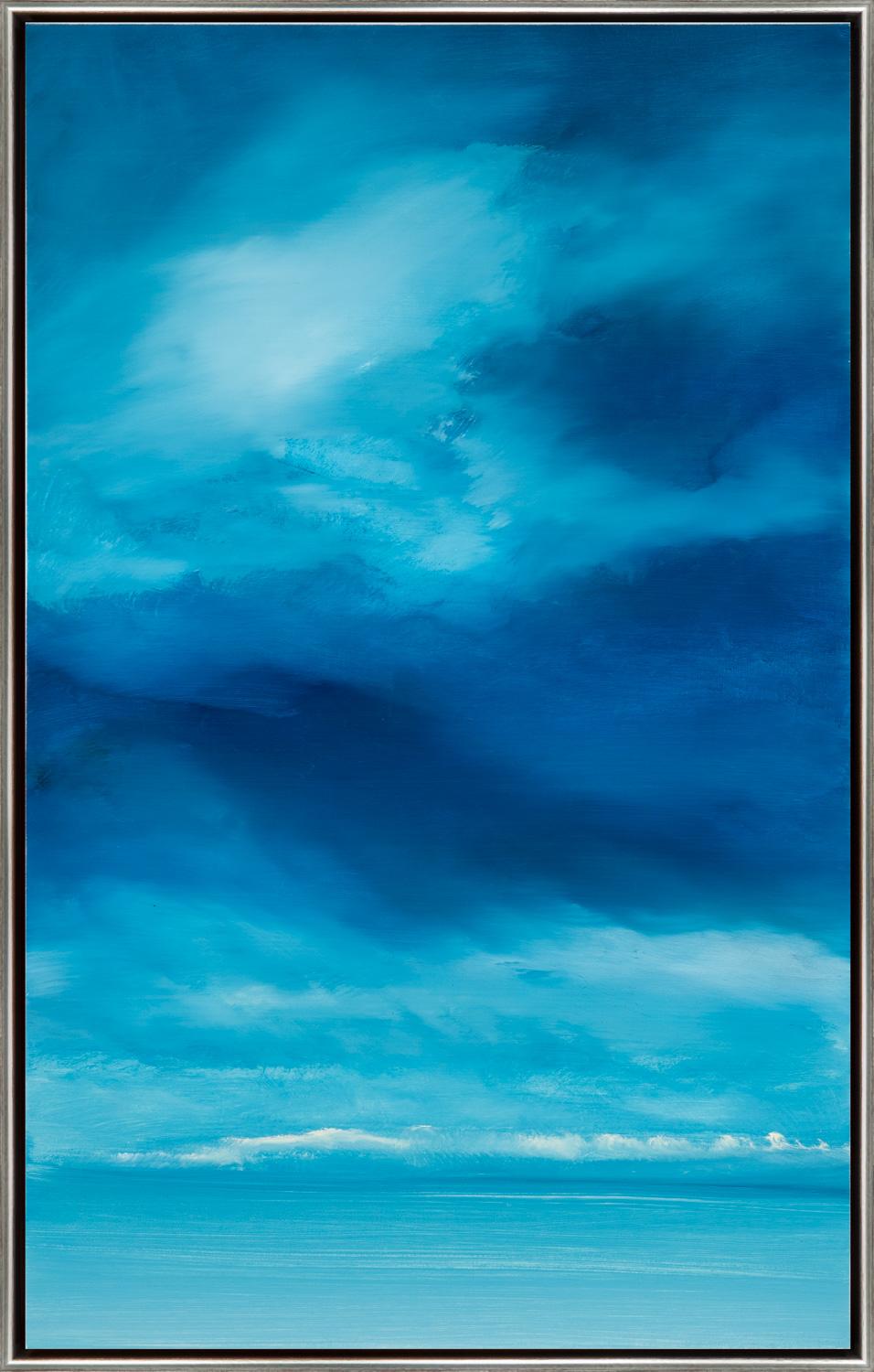 Charlie Bluett Landscape Painting - "As I Stare Out to Sea" Contemporary Seascape Landscape Framed Acrylic on Canvas