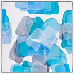 "Finding The Joy" Contemporary Blue  Abstraktes gerahmtes Gemälde in Acryl auf Leinwand