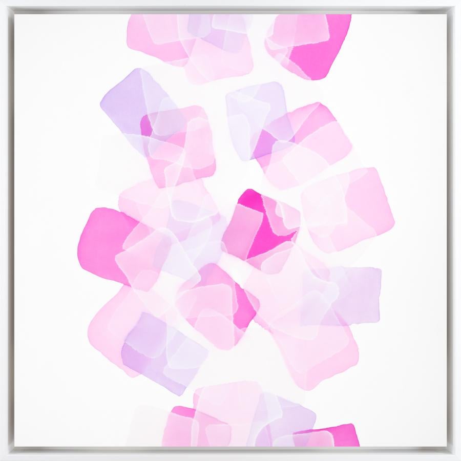 Charlie Bluett Abstract Painting - "Life is a Bed of Roses" Pink and White Sea Glass Inspired Abstract