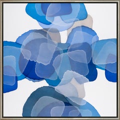"Pieces of Blue" Peinture abstraite contemporaine à l'acrylique sur toile encadrée