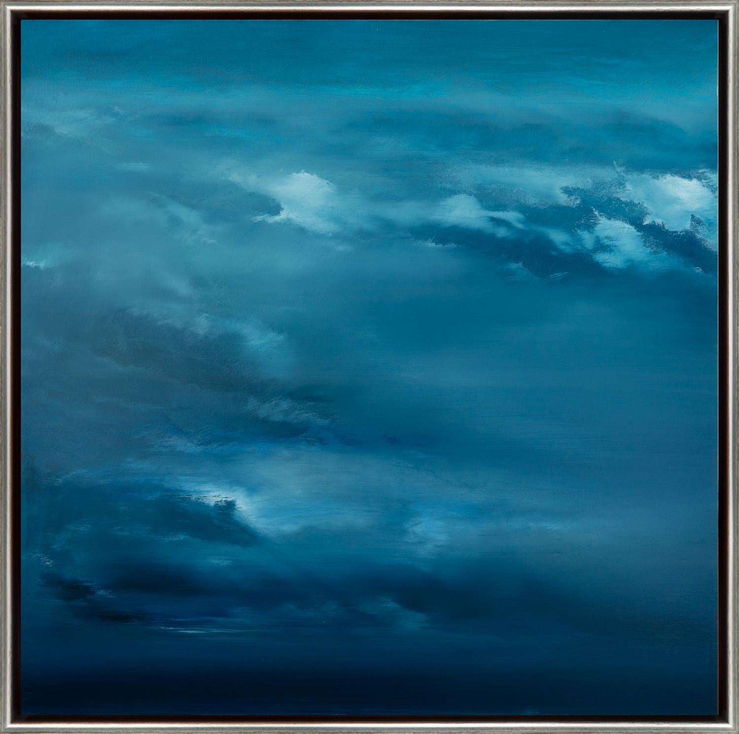 "Skyfall" Contemporary Seascape Skyscape Peinture acrylique sur toile encadrée - Painting de Charlie Bluett