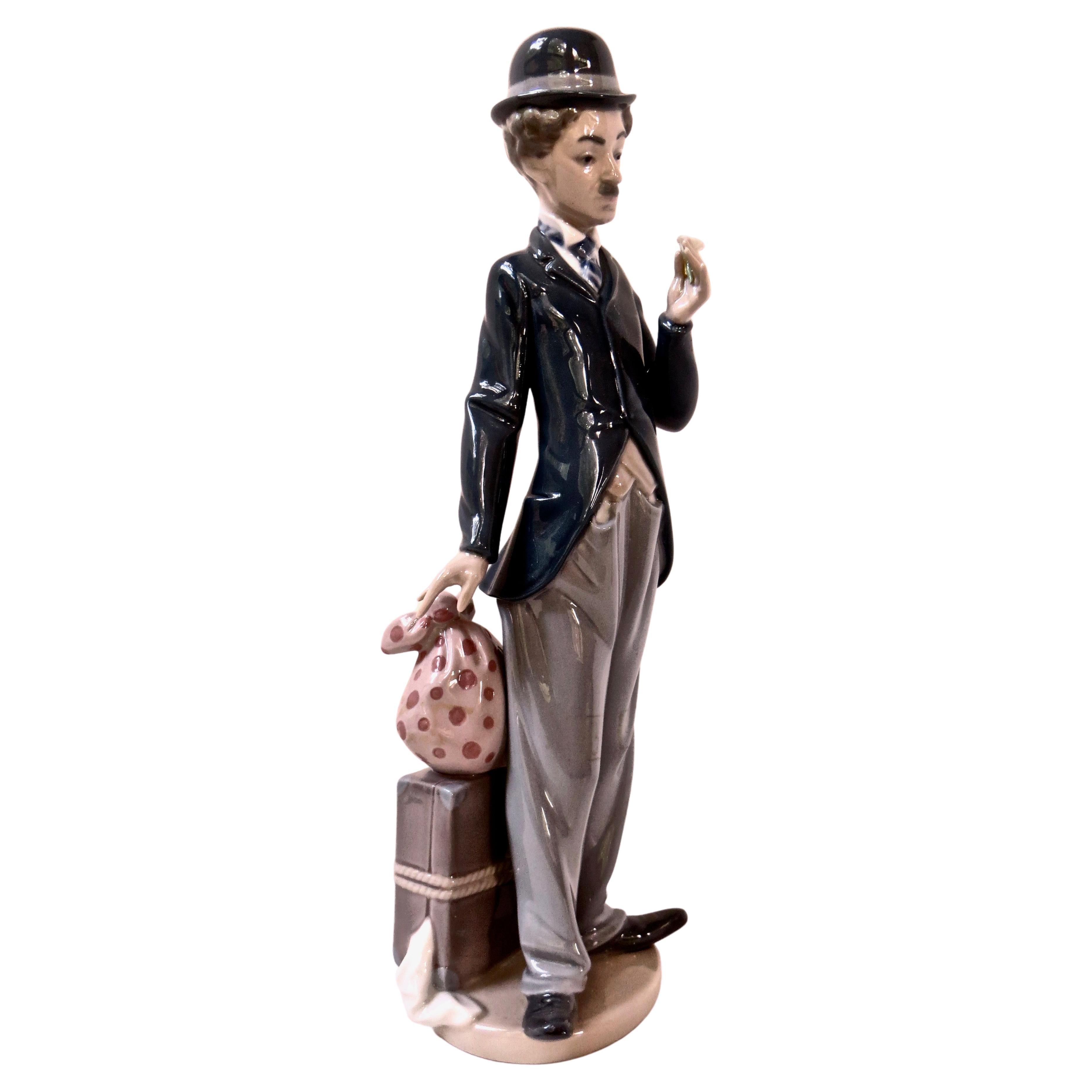 Charlie Chaplain Porcelain Sculpture by Lladro, Spain Depicts Chaplain in Stance For Sale