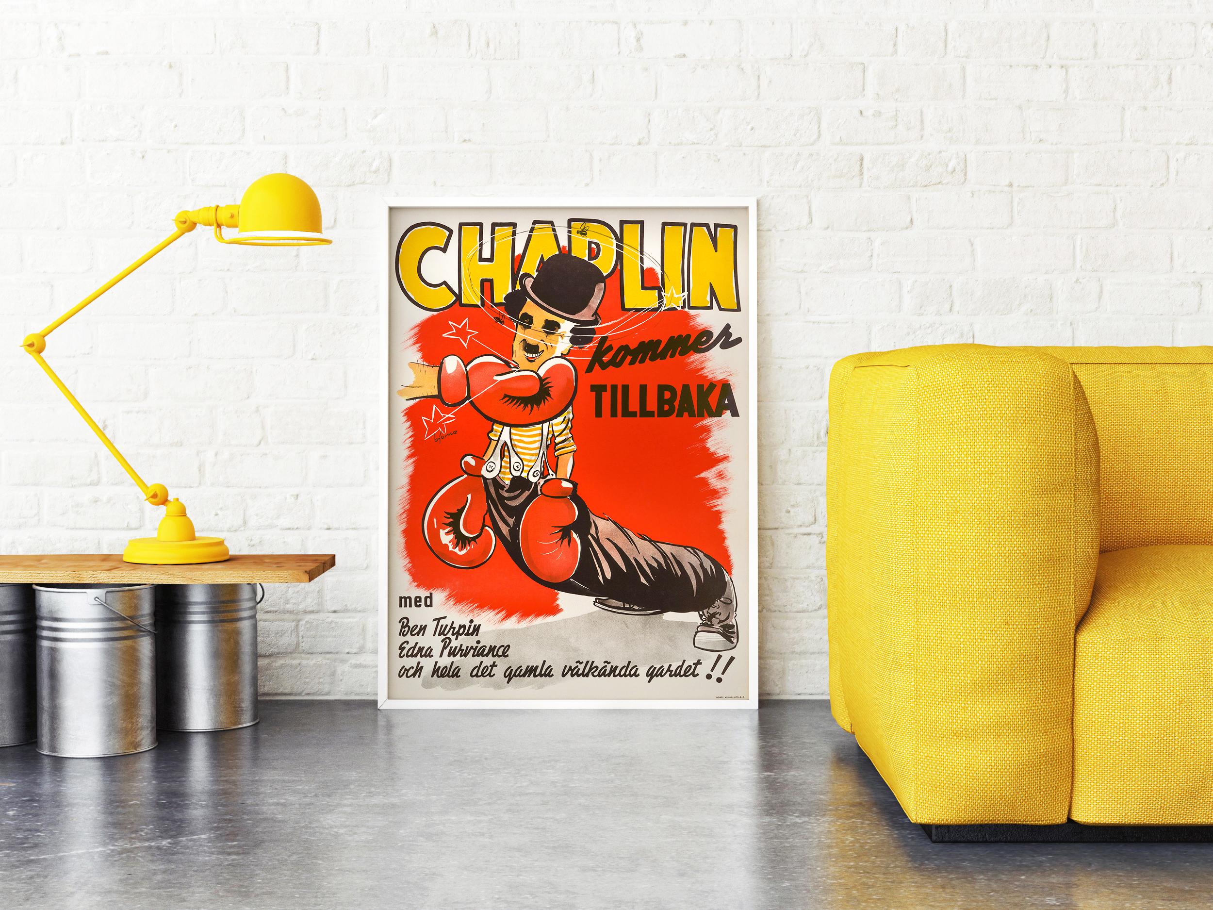 Mid-Century Modern Charlie Chaplin 'The Champion' Original Vintage Movie Poster, Swedish, 1944