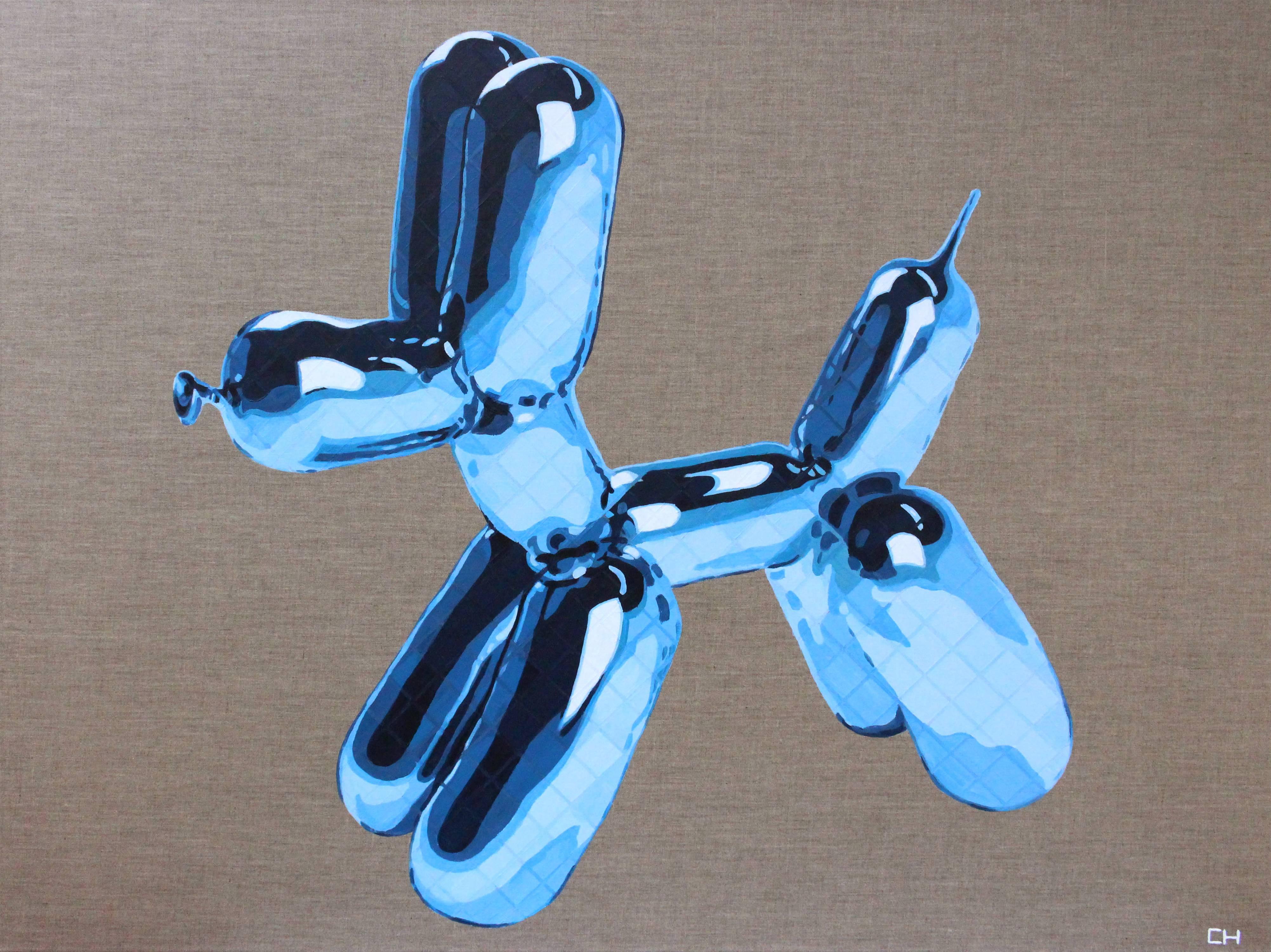 Charlie Hanavich Abstract Painting - "Balloon Dog" - Contemporary Pointillist Painting - Chuck Close